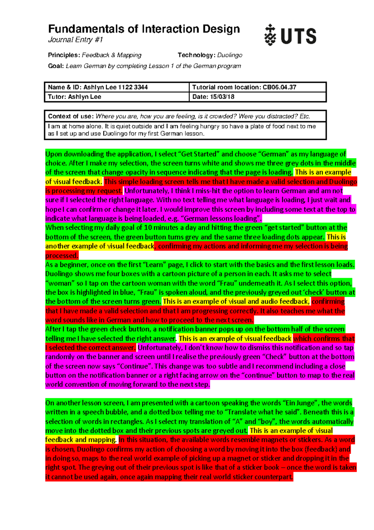 Journal Entry 1 Feedback AND Mapping Example - Fundamentals of ...