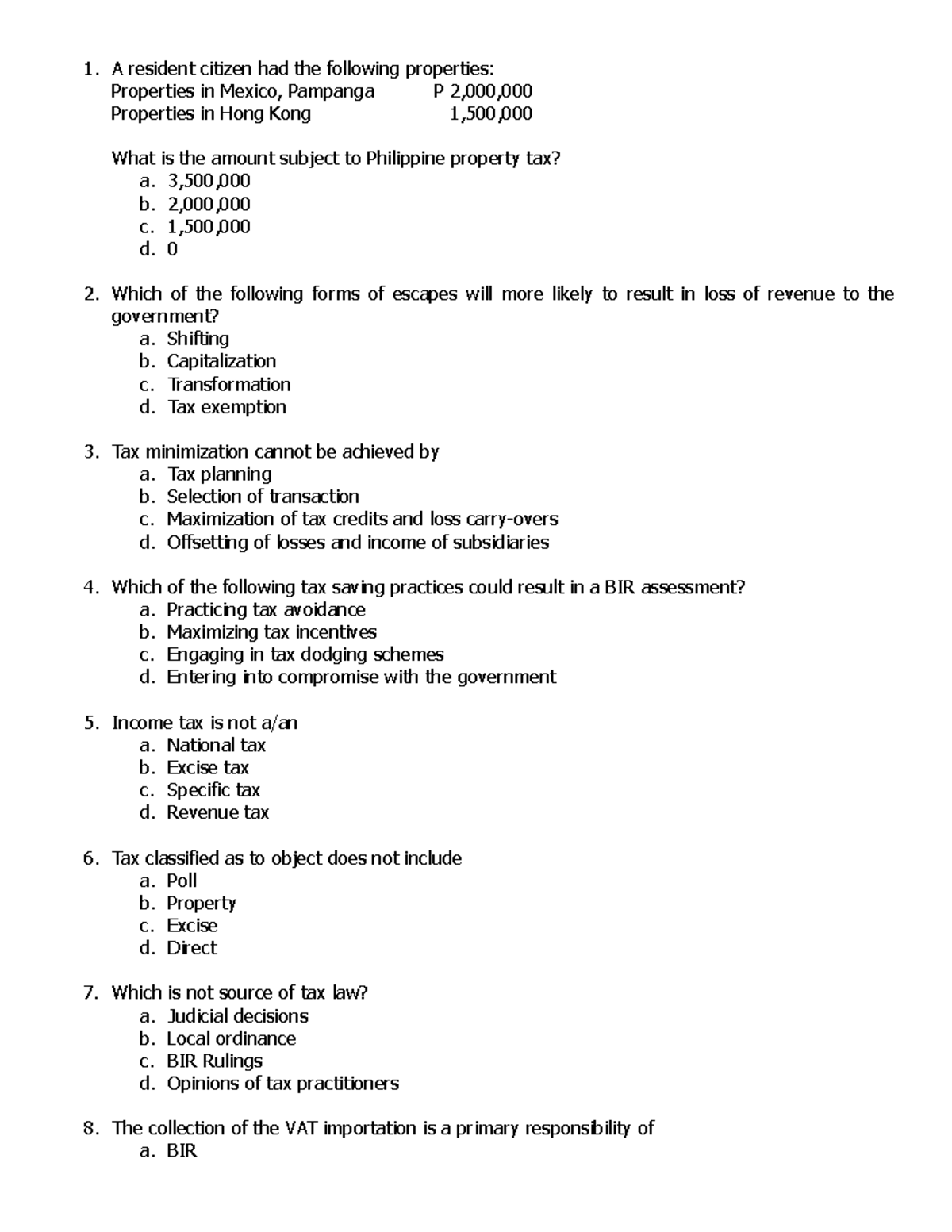 BSA MidtermEXAM tax A resident citizen had the following