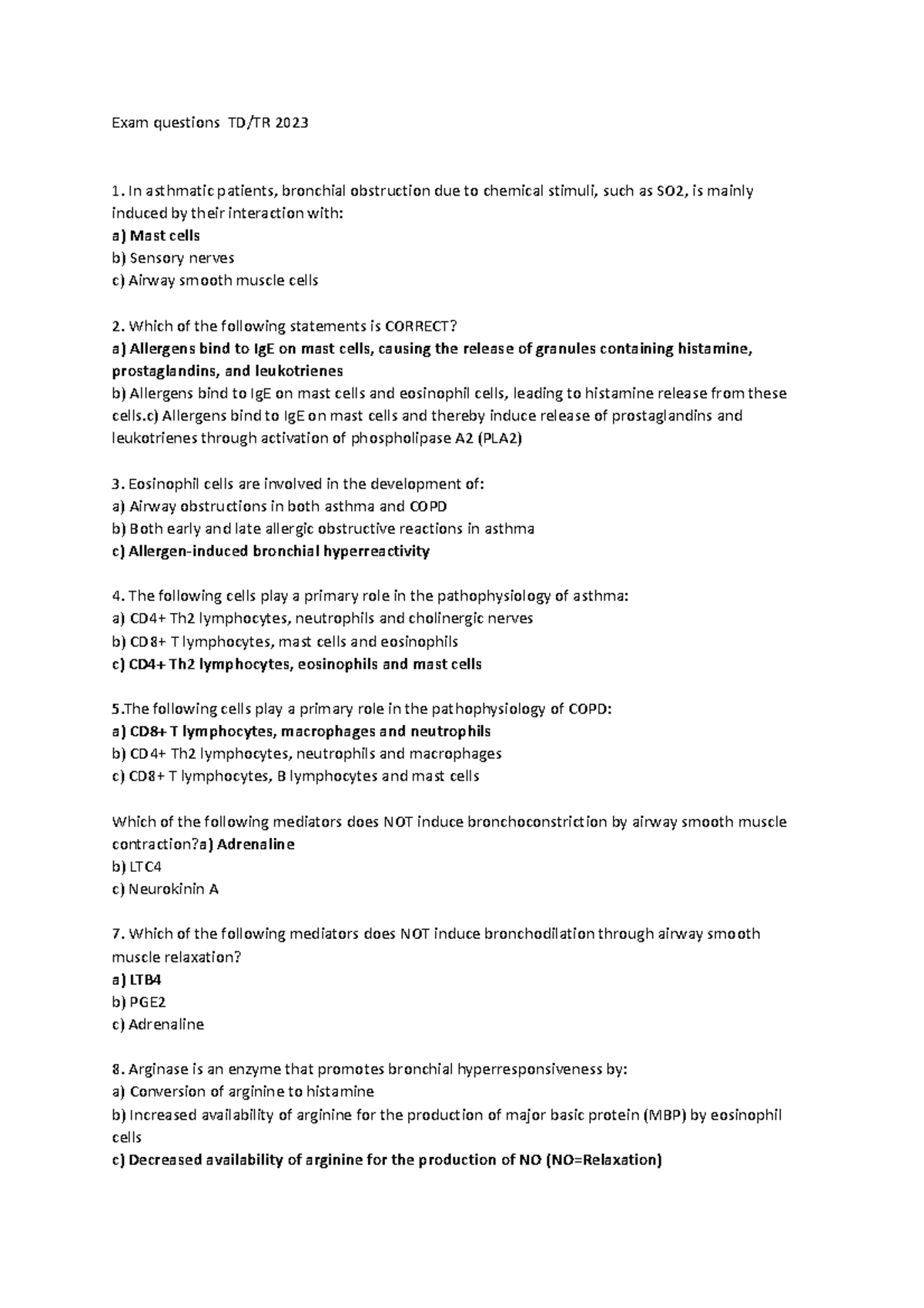 Examquestions tdtr 2023 - Exam questions TD/TR 2023 In asthmatic ...