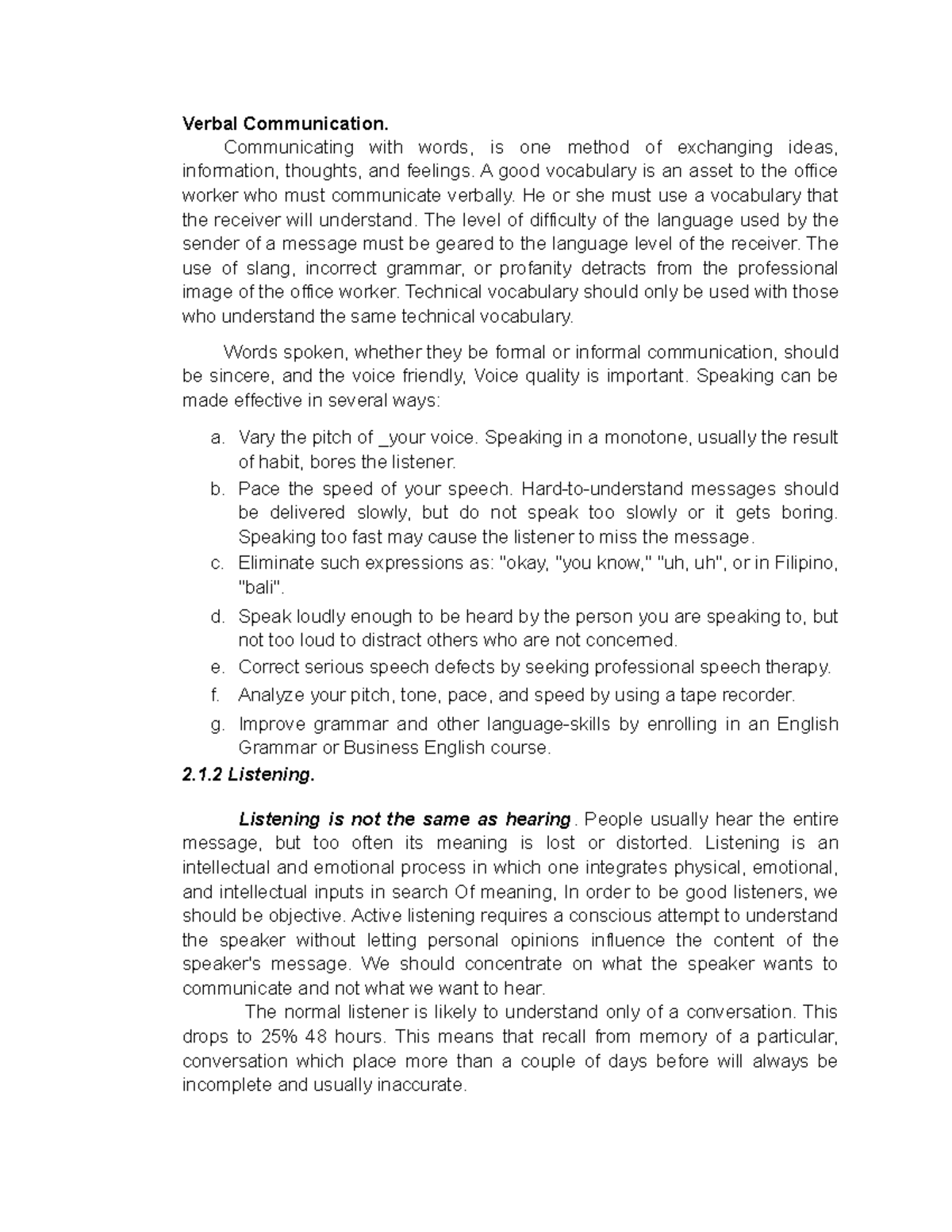 Office and System Management - Verbal Communication. Communicating with ...