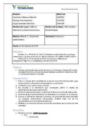 Taller de planeación - Actividad 13 - Nombre: Matrícula: Nombre del ...