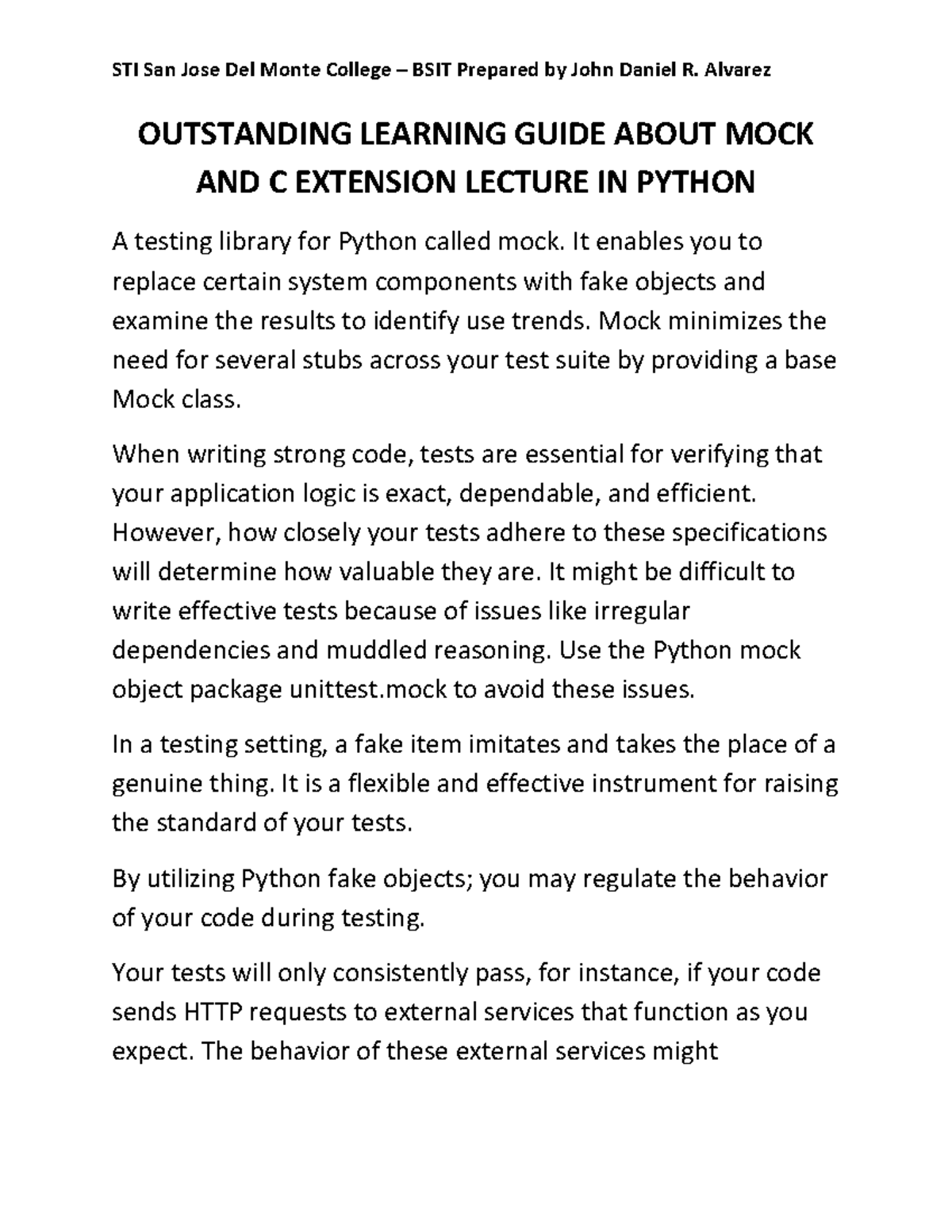 Outstanding Learning Guide About Mock and C Extension Lecture in Python OUTSTANDING LEARNING
