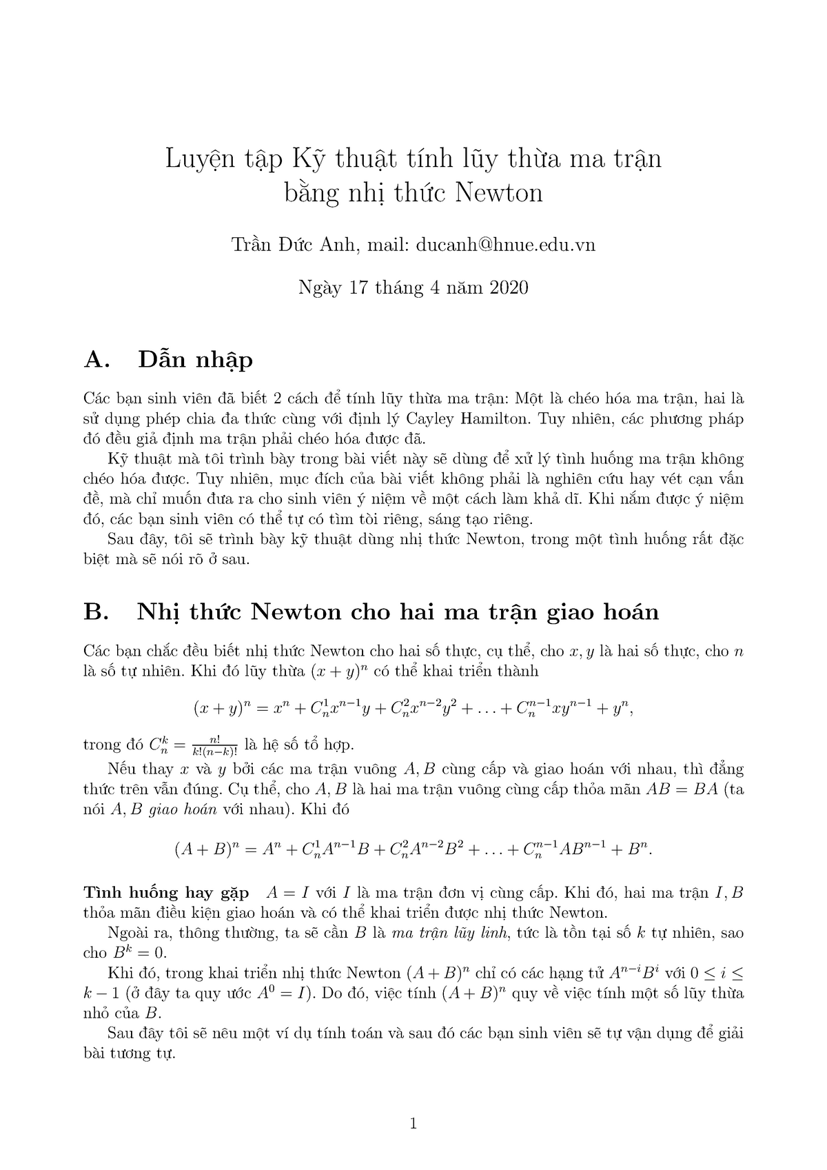 Tại sao việc tính toán nhị thức Newton quan trọng trong các bài toán liên quan đến đại số?