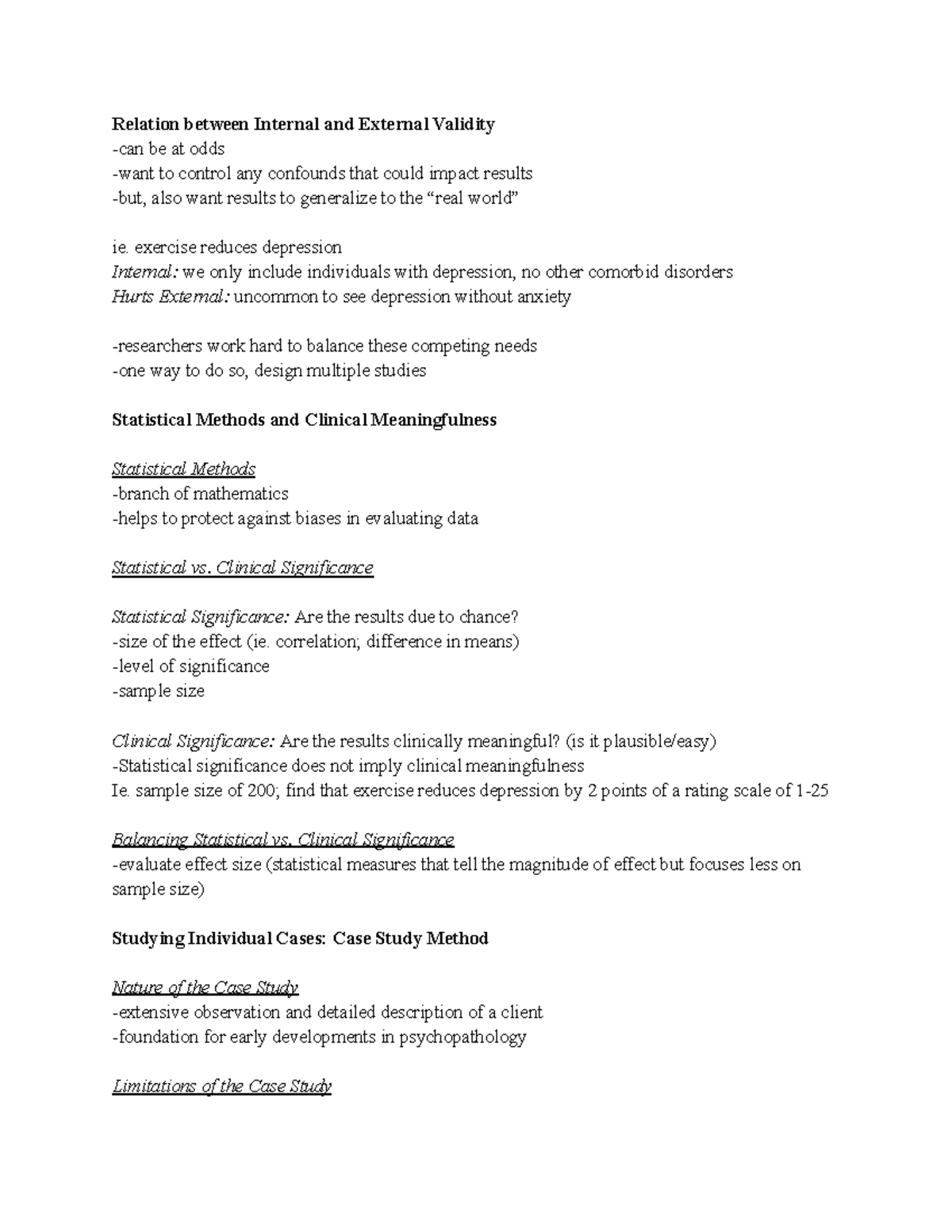 PSYC3230 NOTES 1 - Relation between Internal and External Validity -can ...