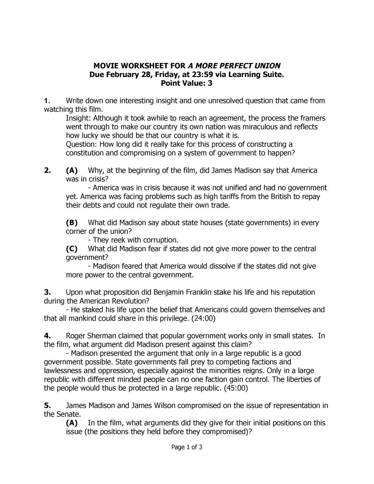A More Perfect Union Worksheet - A HTG 20 - American Heritage With The Core Movie Worksheet Answers