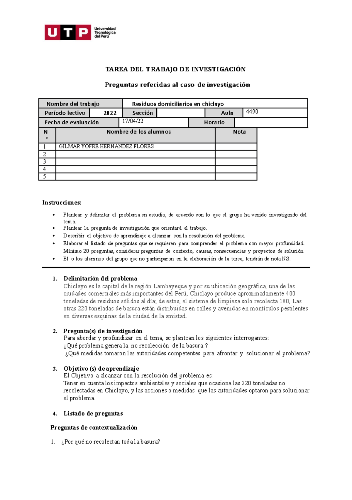 Semana 5 - Tarea 1 - Modelo - TAREA DEL TRABAJO DE INVESTIGACIÓN ...