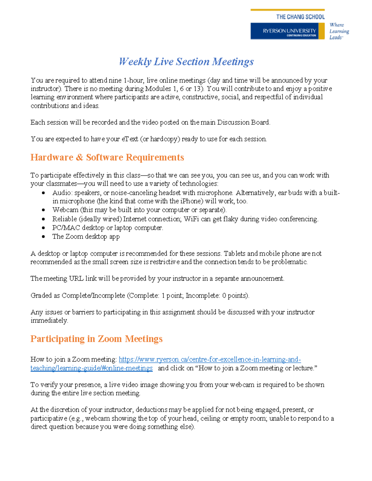 Weekly Live Section Meetings (instructions) - Weekly Li ve Section ...