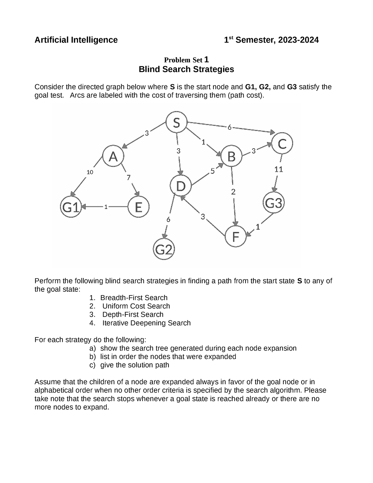 AI-Problem Set 1 - Rtythrhtryfhytjytjyjt - Artificial Intelligence 1 St ...