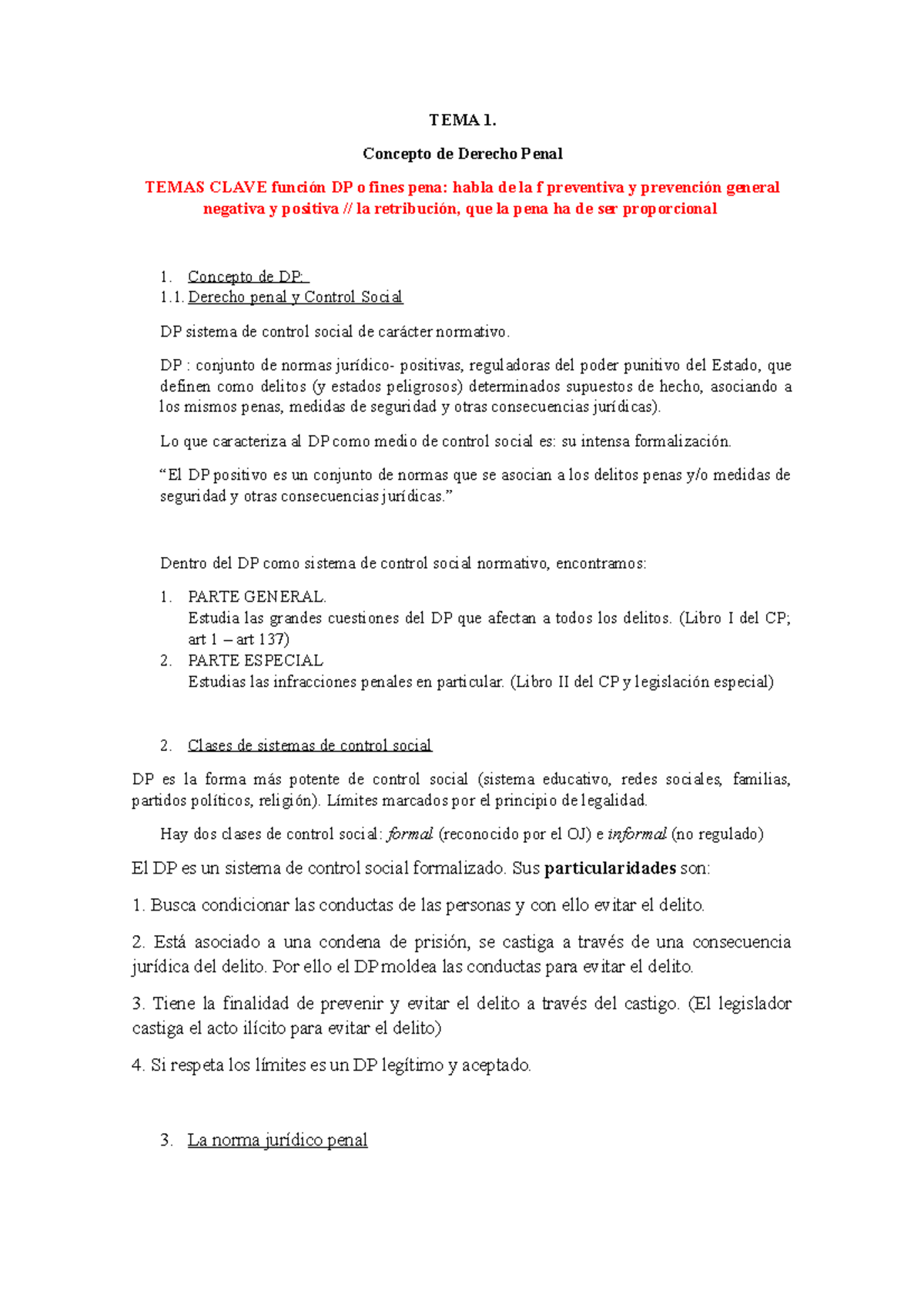 TEMA 1 Derecho Penal General - TEMA 1. Concepto De Derecho Penal TEMAS ...