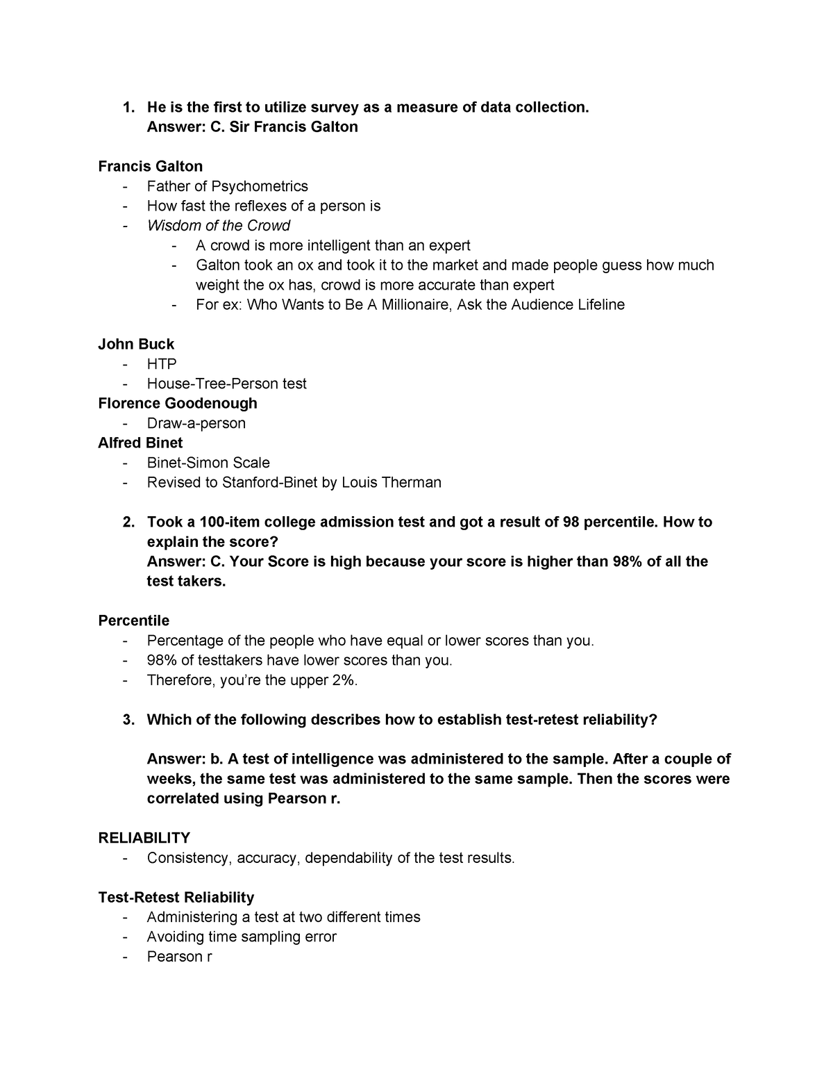 Psychological Assessment Notes - He is the first to utilize survey as a ...