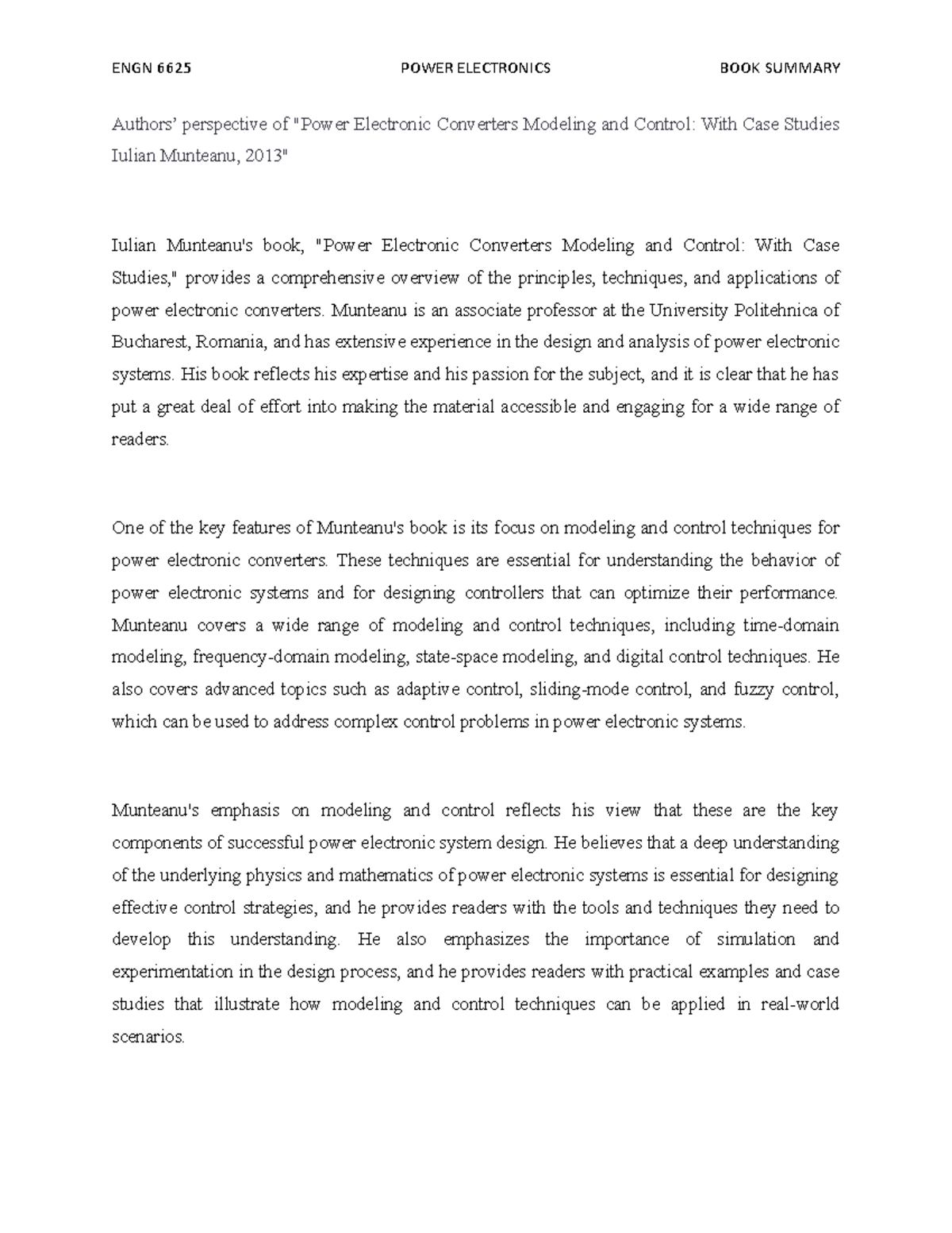 Authors perspective of Power Electronic Converters Modeling and Control