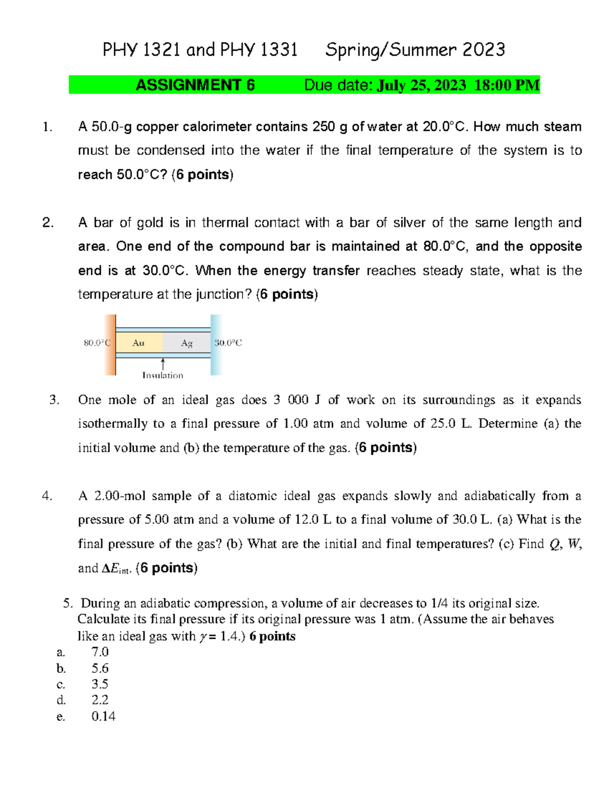 Assignment 6 2023 phys PHY 1321 and PHY 1331 Spring/Summer 2023