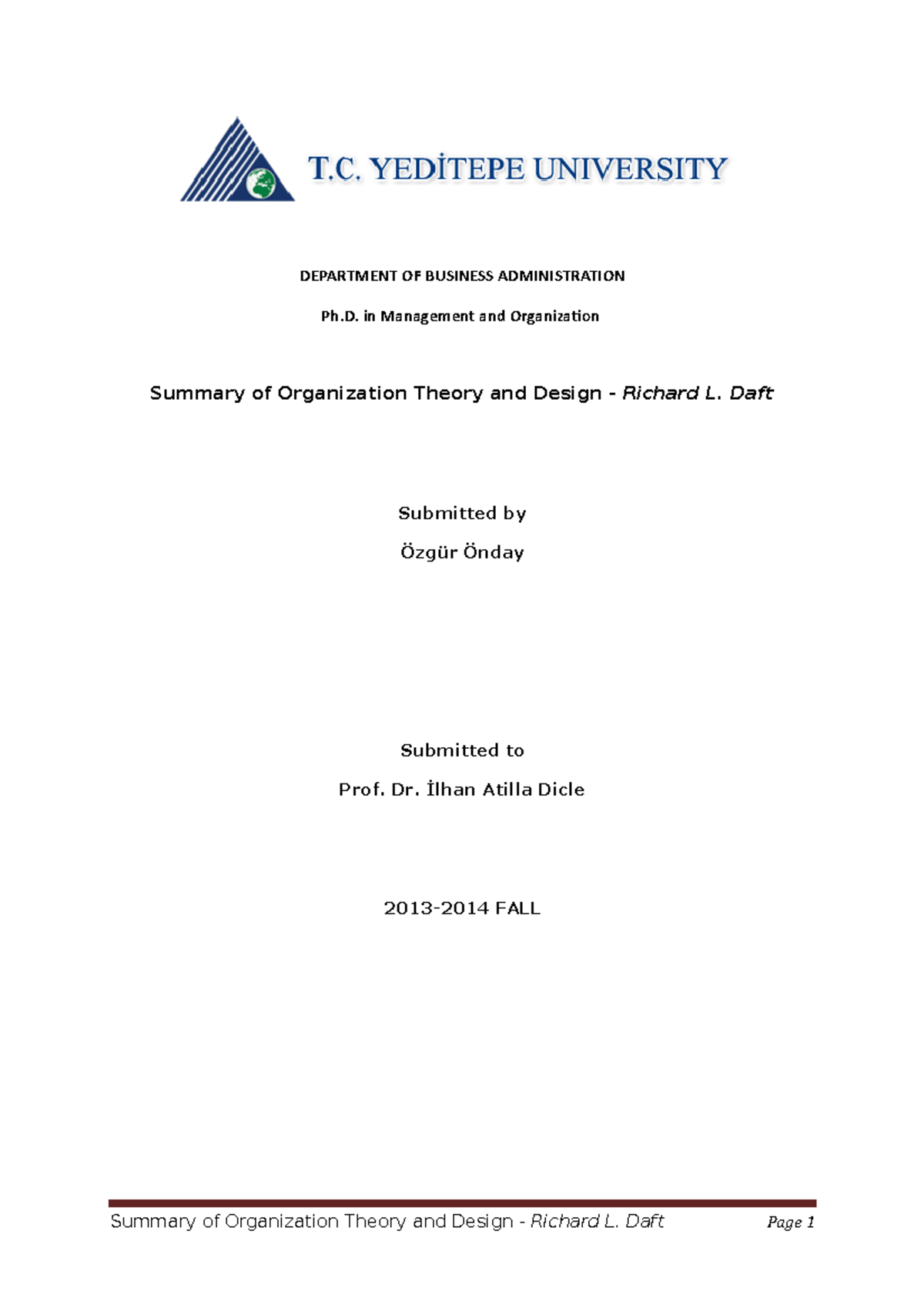 Organization Theoryand Design Summary - DEPARTMENT OF BUSINESS ...