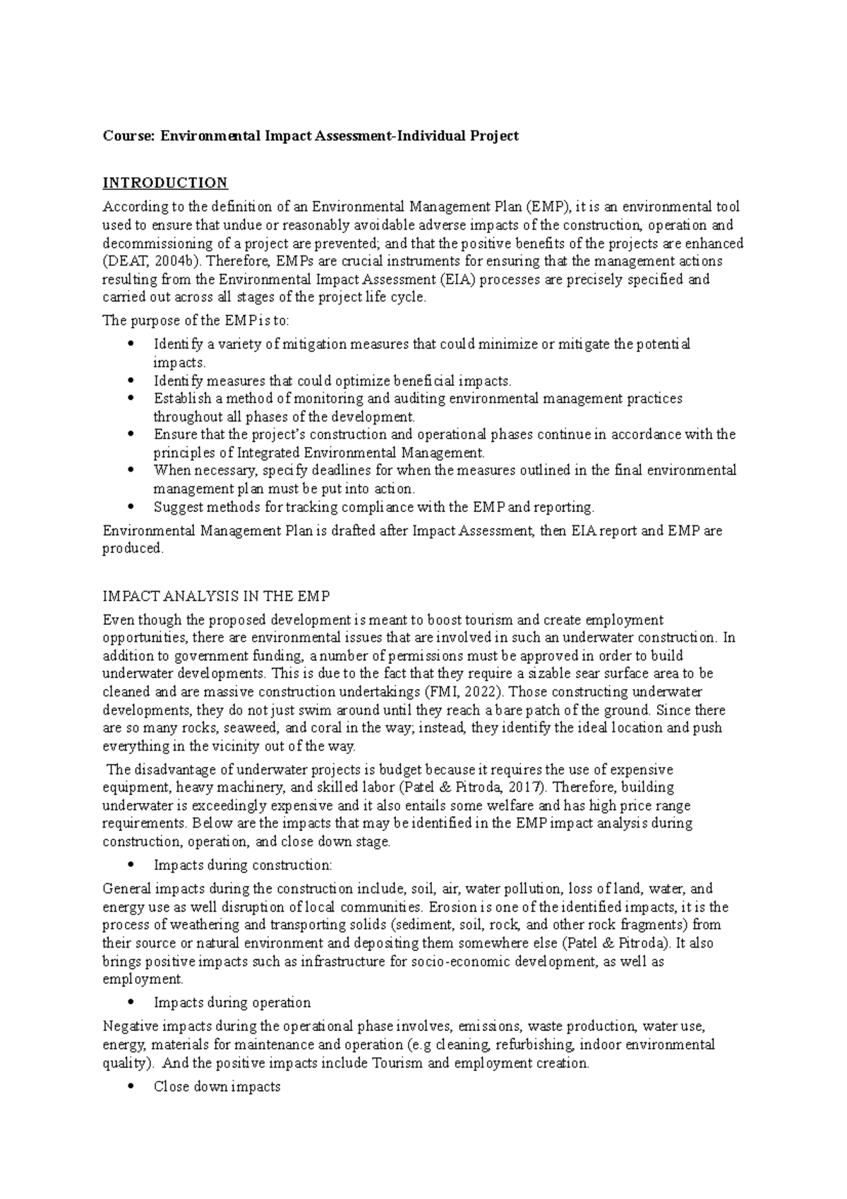 Block 3 EIA Individual Project - Course: Environmental Impact ...