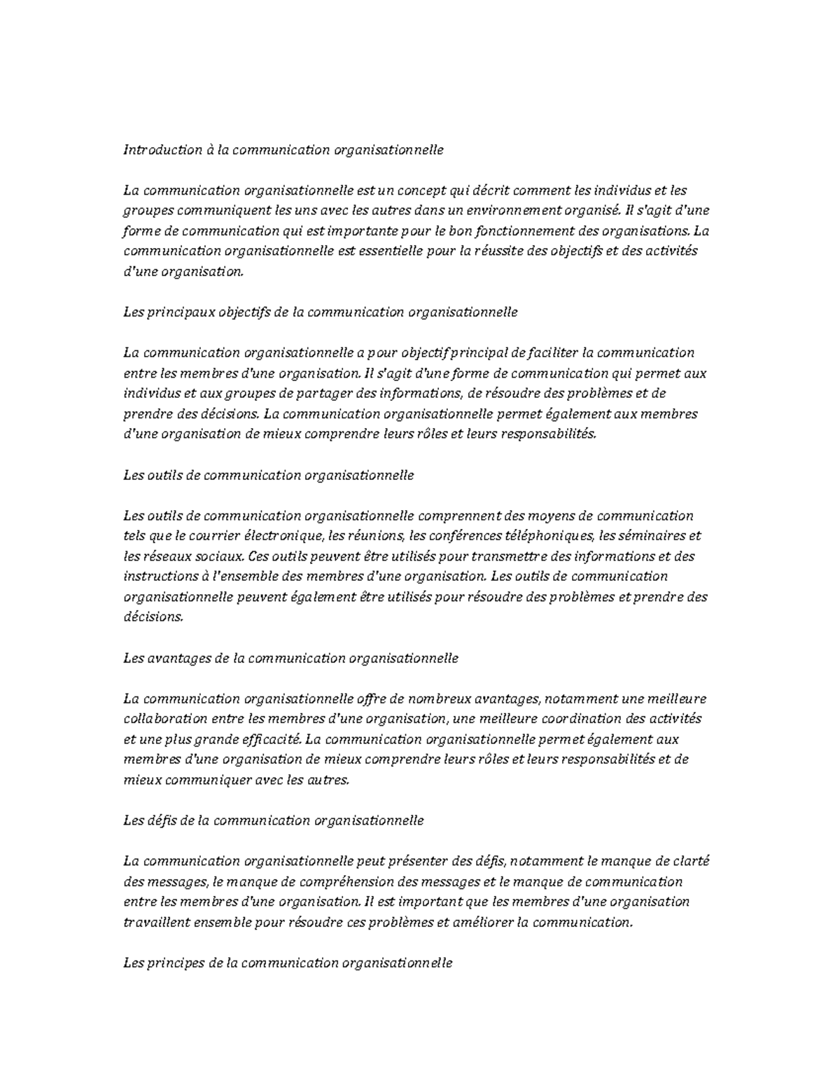 Organizational Communication note study - Introduction à la ...