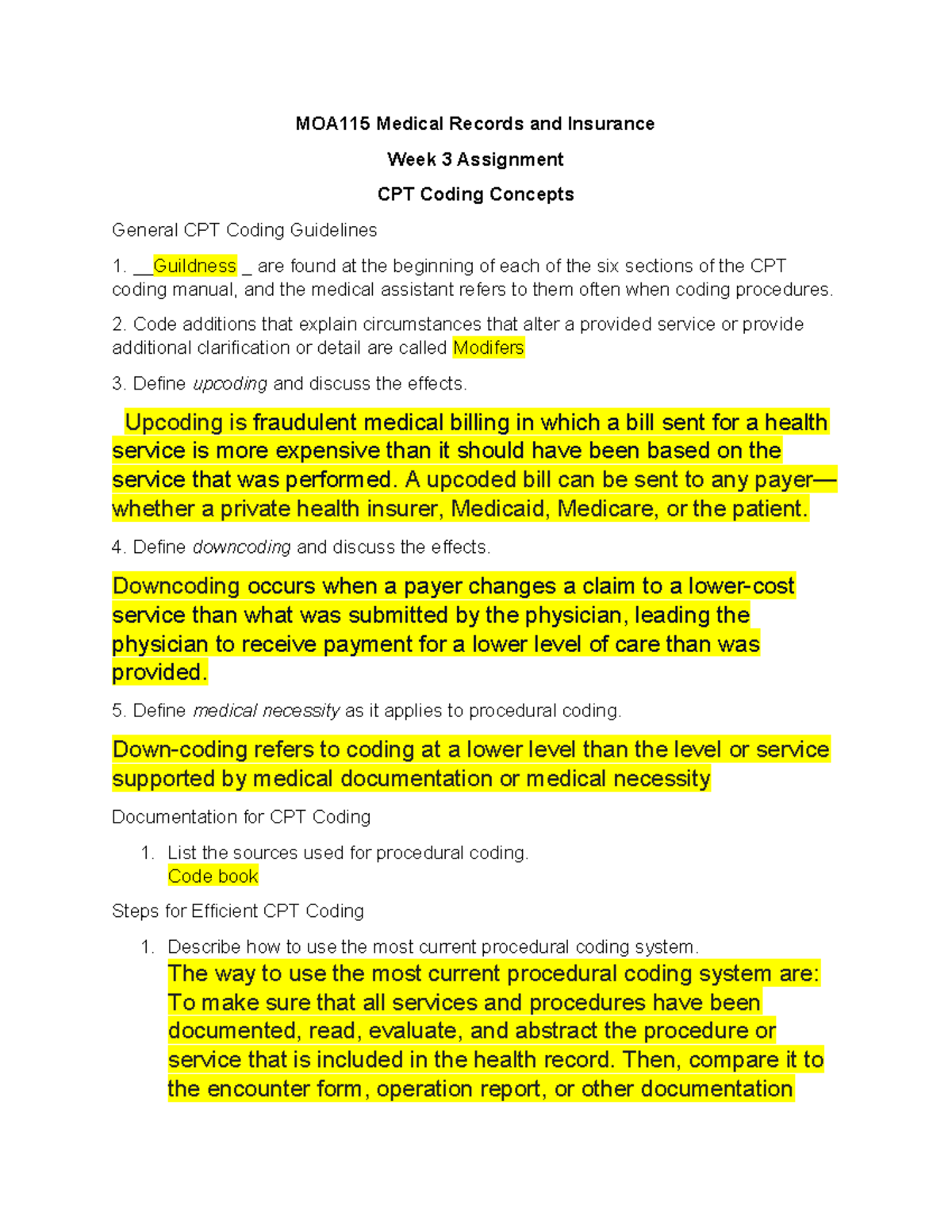 Week 3 Assignment Worksheet 01-25 - MOA115 Medical Records And ...