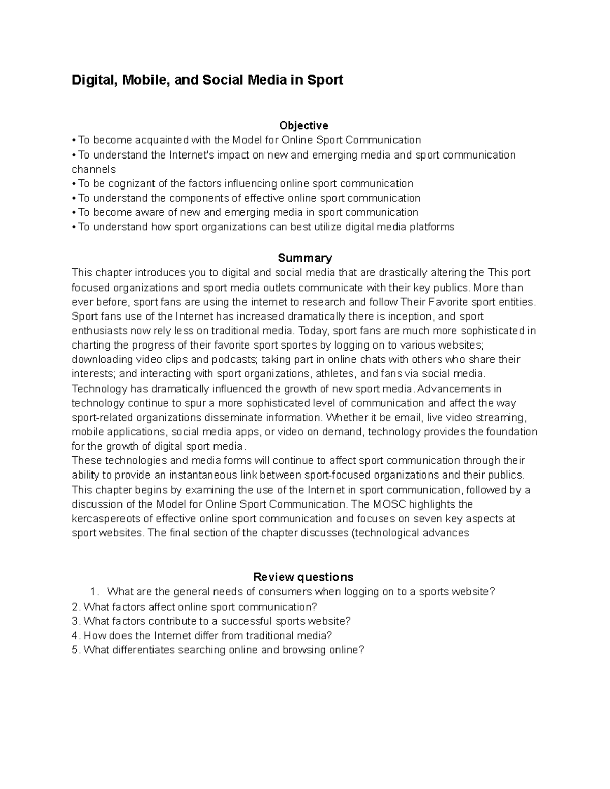 Chapter 8 Vocab Digital, Mobile, and Social Media in Sport