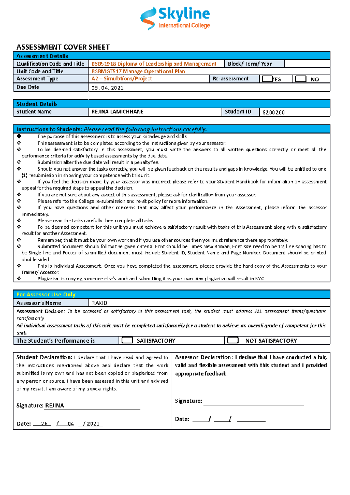 Bsbmgt 517 Assessment 2 Simulations - ASSESSMENT COVER SHEET Assessment ...