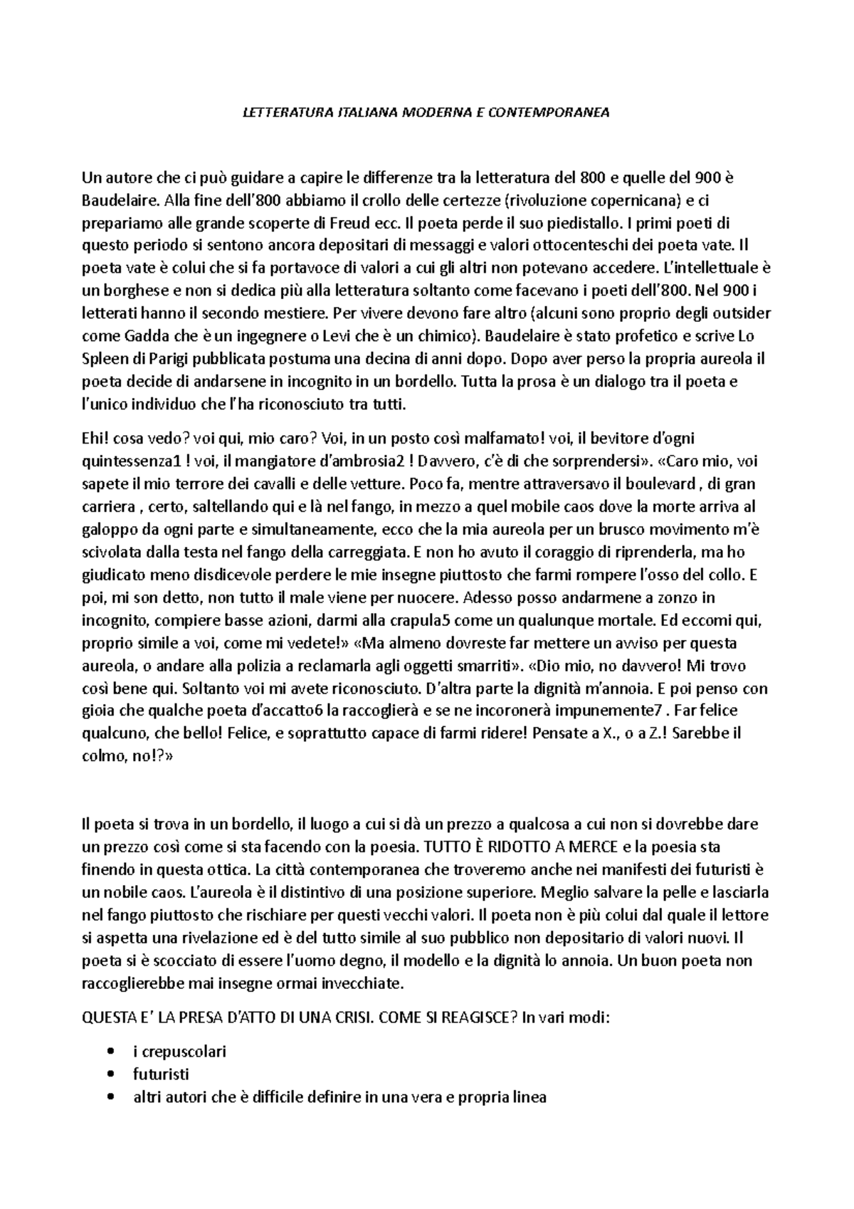 Letteratura Italiana Moderna E Contemporanea - LETTERATURA ITALIANA ...