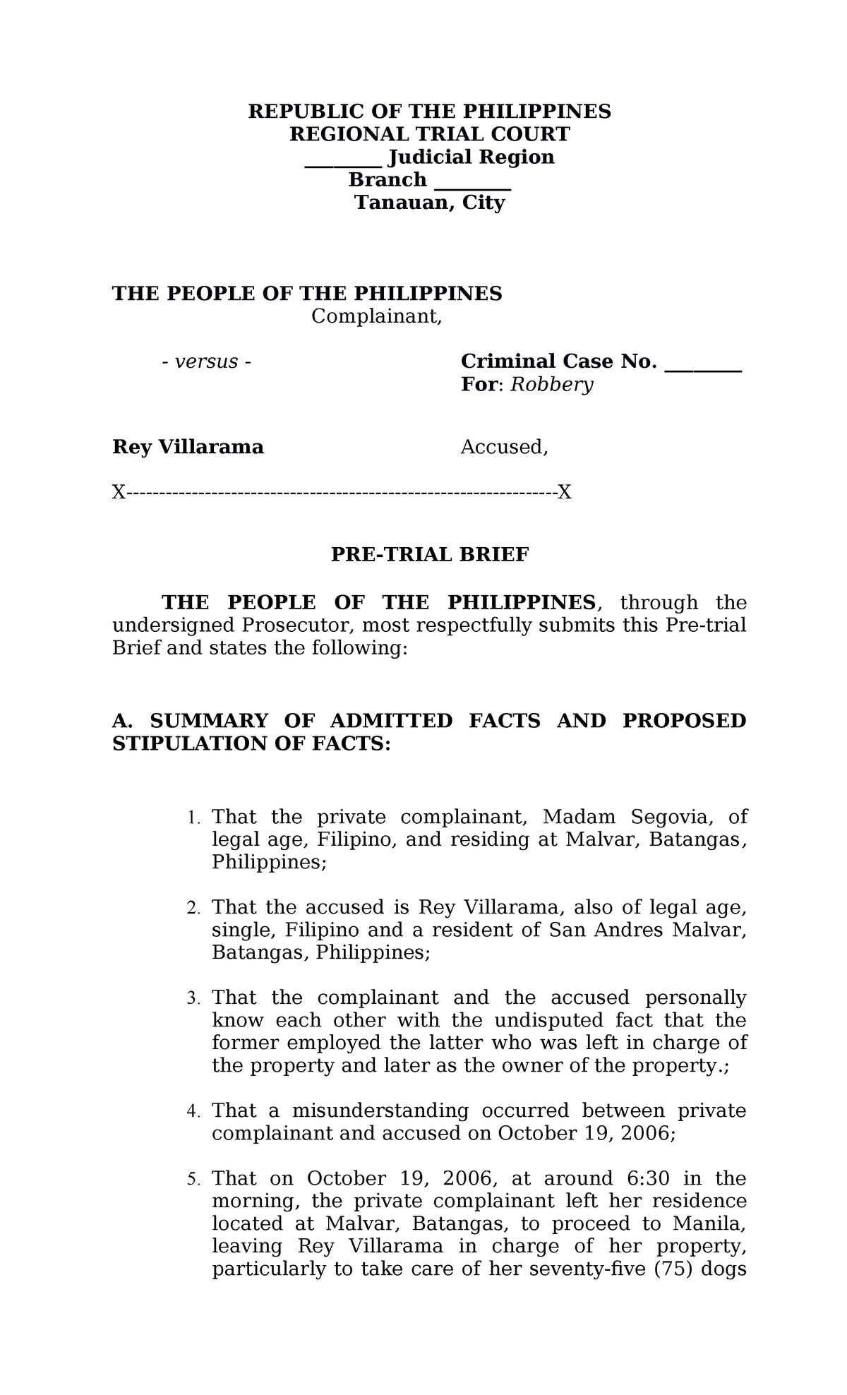 Criminal-CASE-PRE- Trial- Brief- Template - REPUBLIC OF THE PHILIPPINES ...