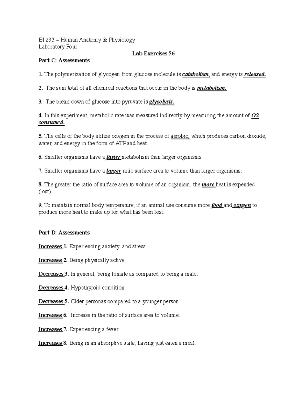 Ex-56 Metabolism - Weekly lab exercises - BI 233 – Human Anatomy ...