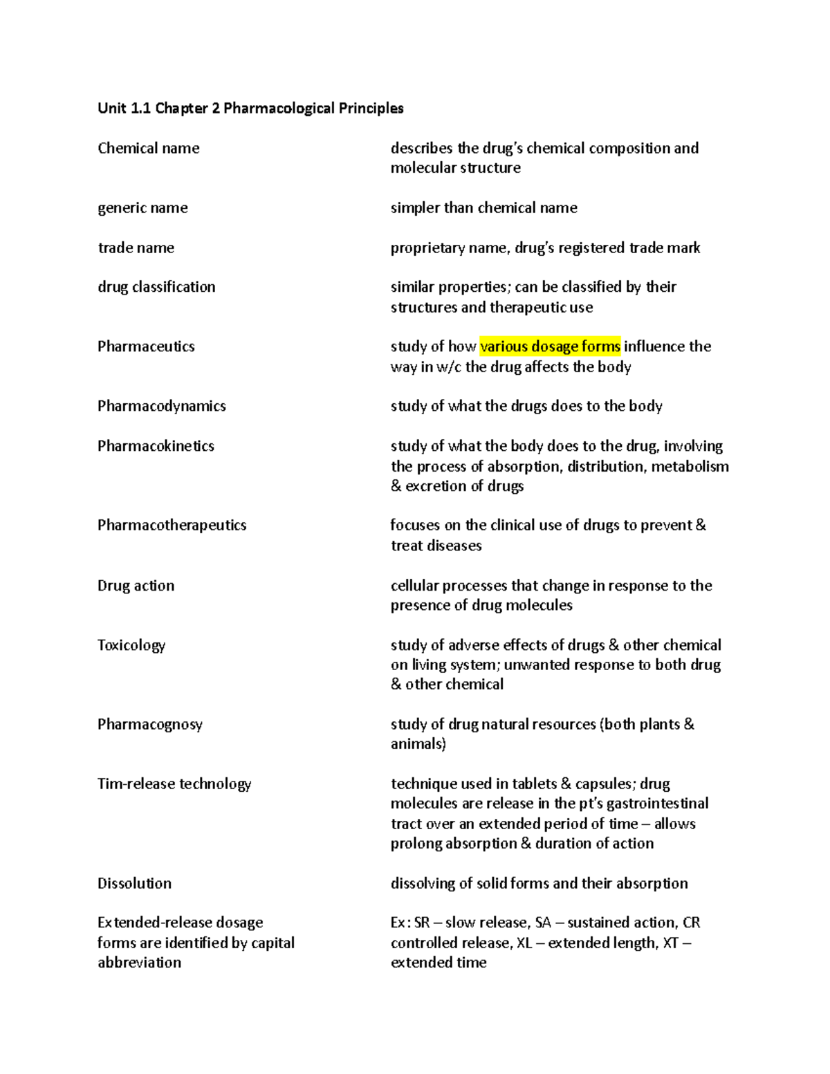 UNIT 1 - Pharm 1000 - Unit 1 Chapter 2 Pharmacological Principles ...