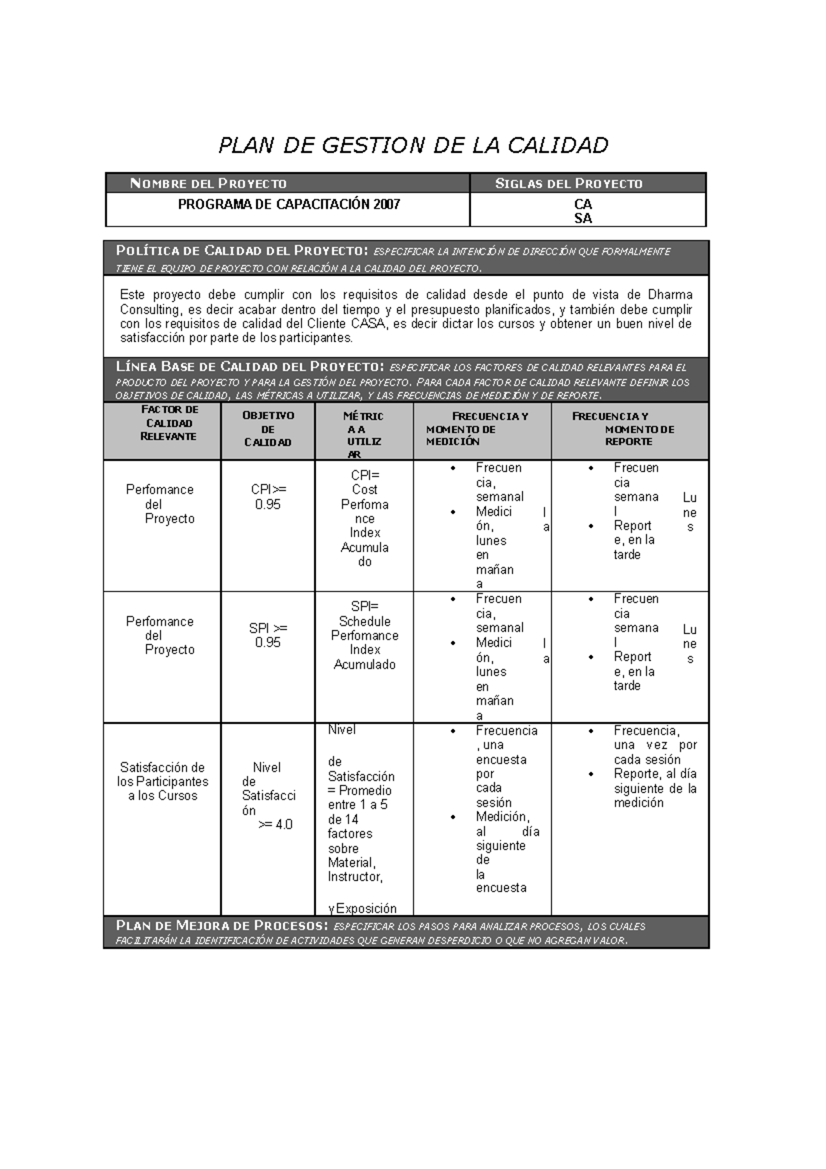 Plan de Gestión de Calidad (1)RC - PLAN DE GESTION DE LA CALIDAD NOMBRE ...