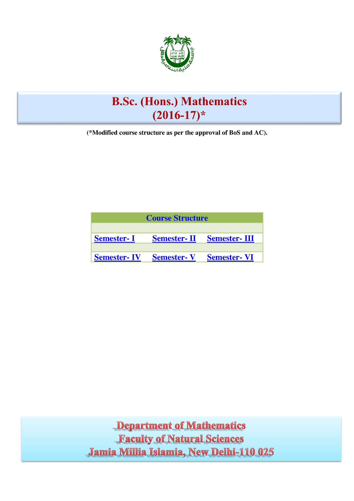 Jmi Pure Maths Syllabus Modified Course Structure As Per The 