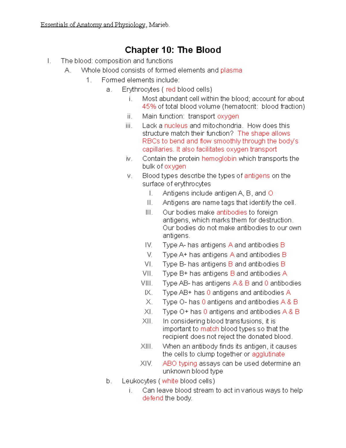 Chapter 10 Outline -LP - Essentials Of Anatomy And Physiology, Marieb ...