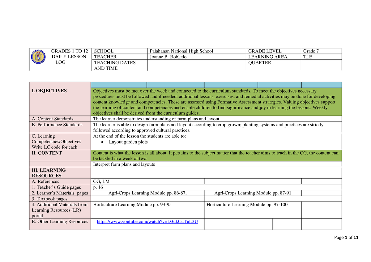 DLL-Agri-Crops Production Lesson 3-Revised Copy - GRADES 1 TO 12 DAILY ...