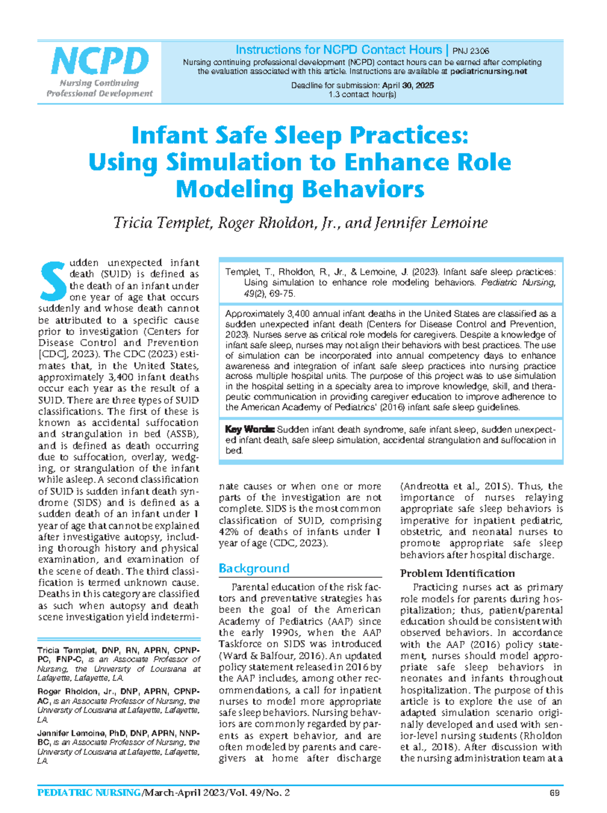 Article 1 - ESSAY - Approximately 3,400 annual infant deaths in the ...