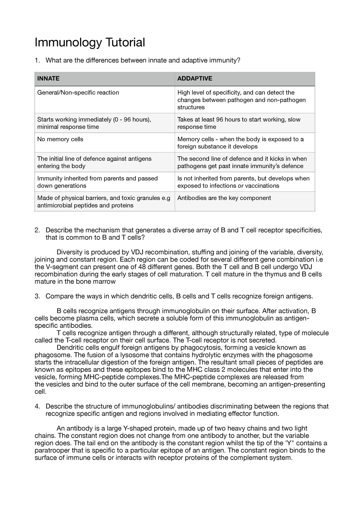 immune system experimental questions