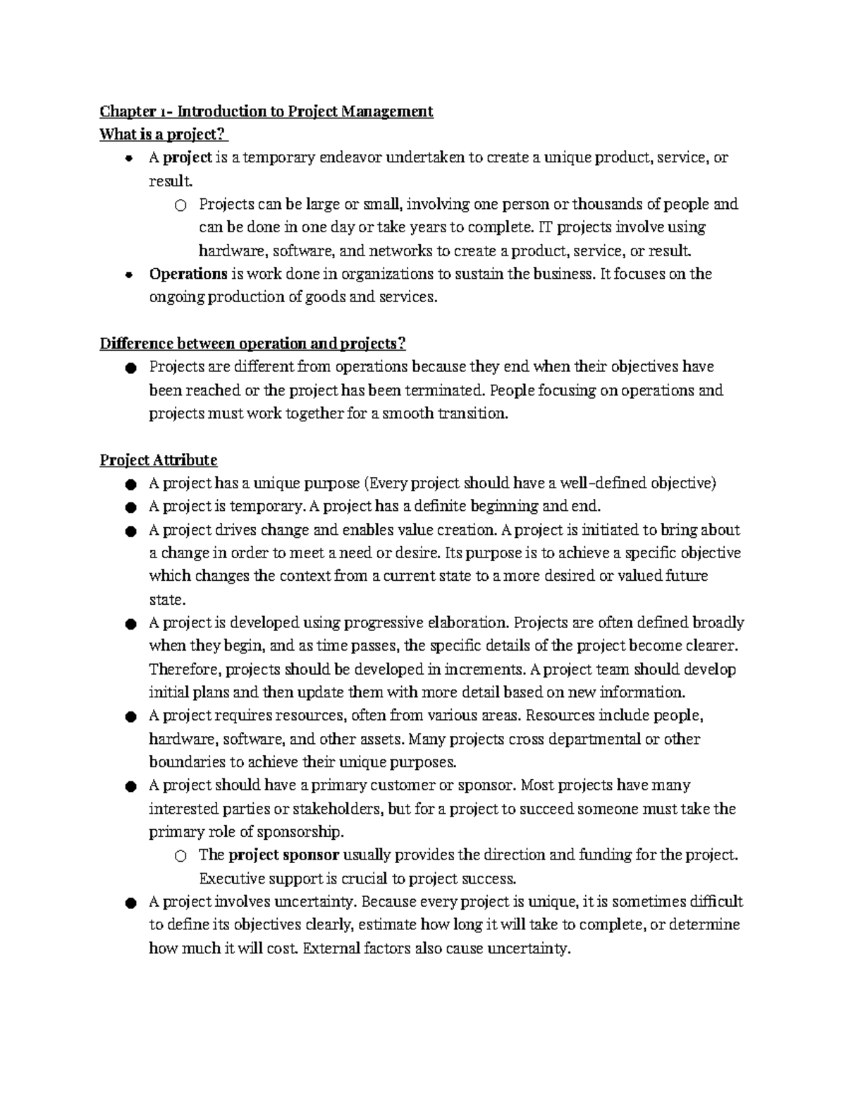 Notes for project management - Chapter 1- Introduction to Project ...