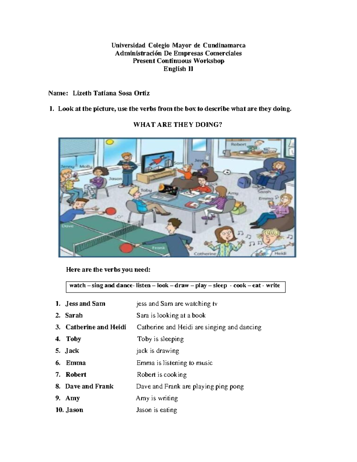 Present Continuous Workshop pdf - watch – sing and dance- listen – look ...