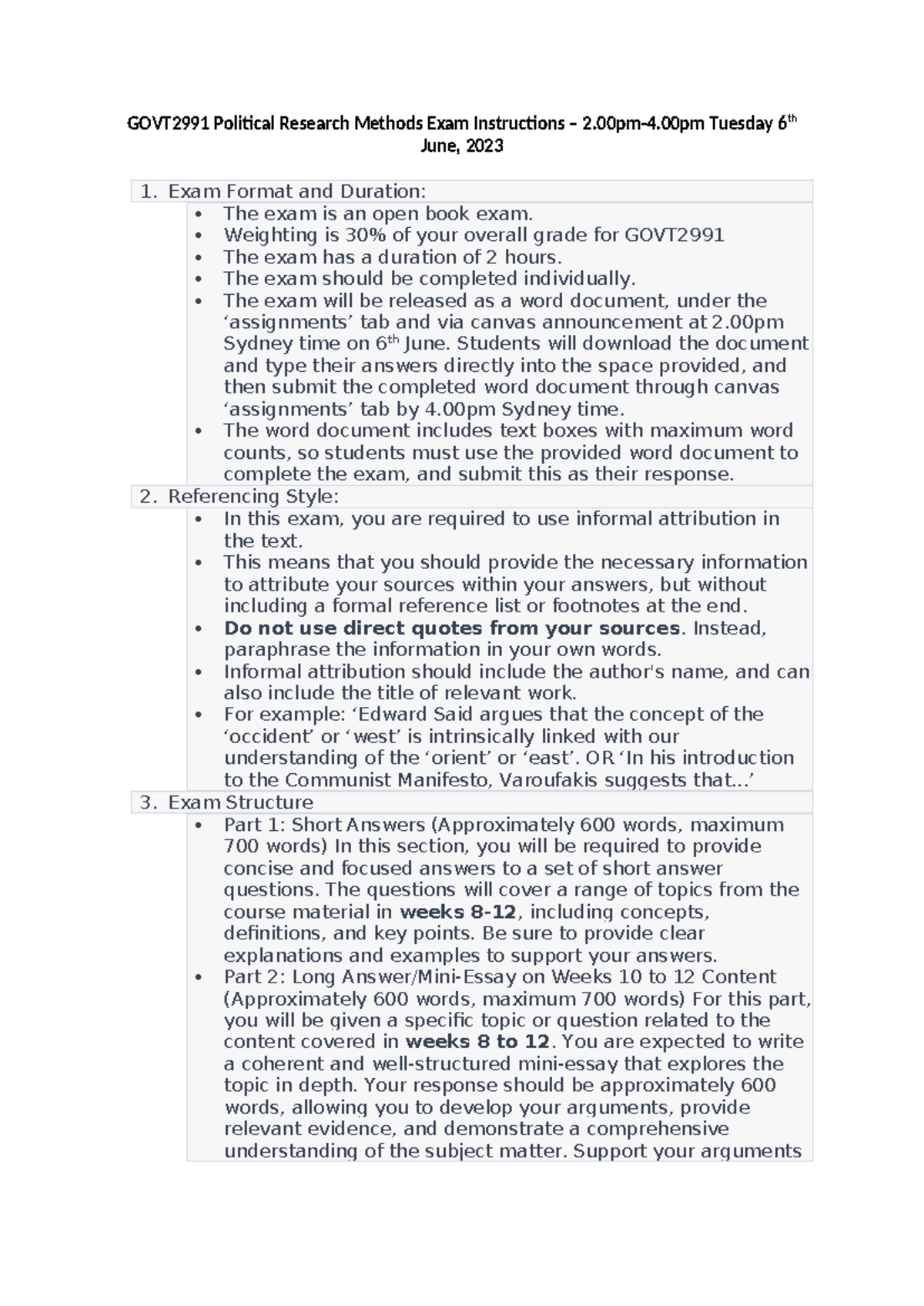 GOVT2991 Exam Instructions - GOVT2991 Political Research Methods Exam ...