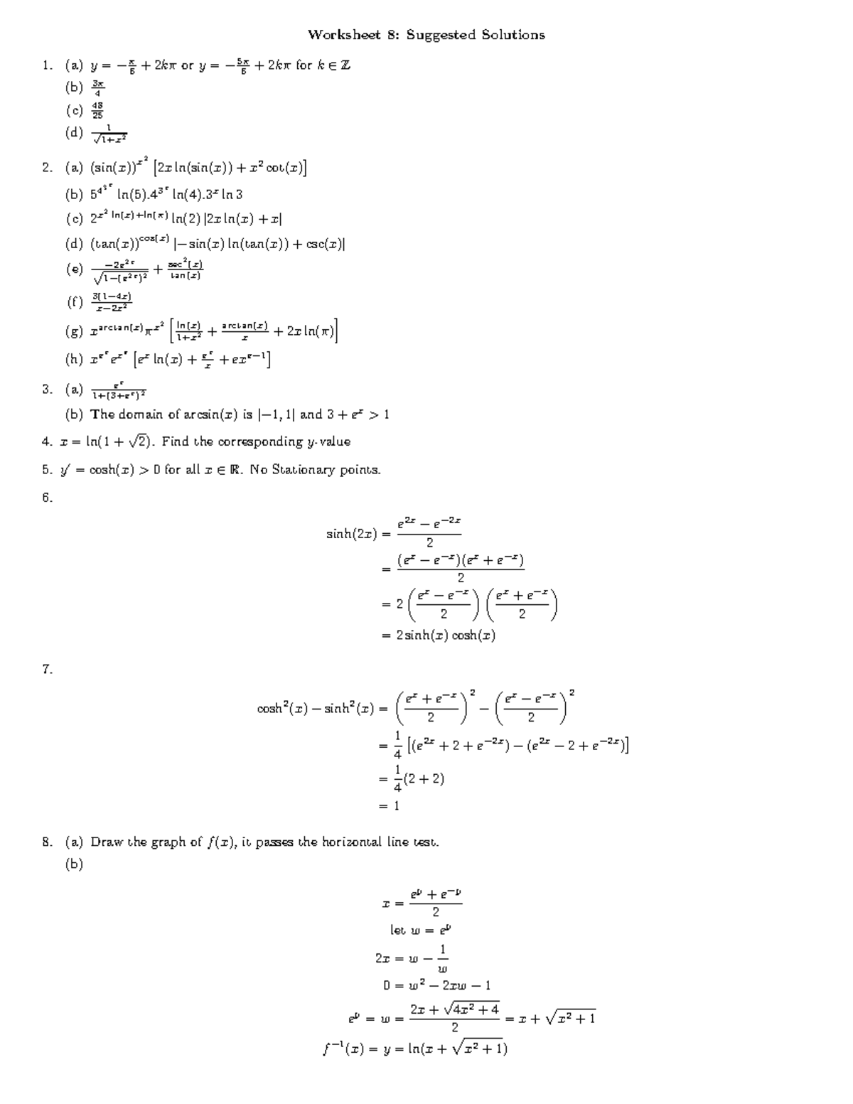 MAM1020F Worksheet 8 Solution - Worksheet 8: Suggested Solutions 1. (a ...