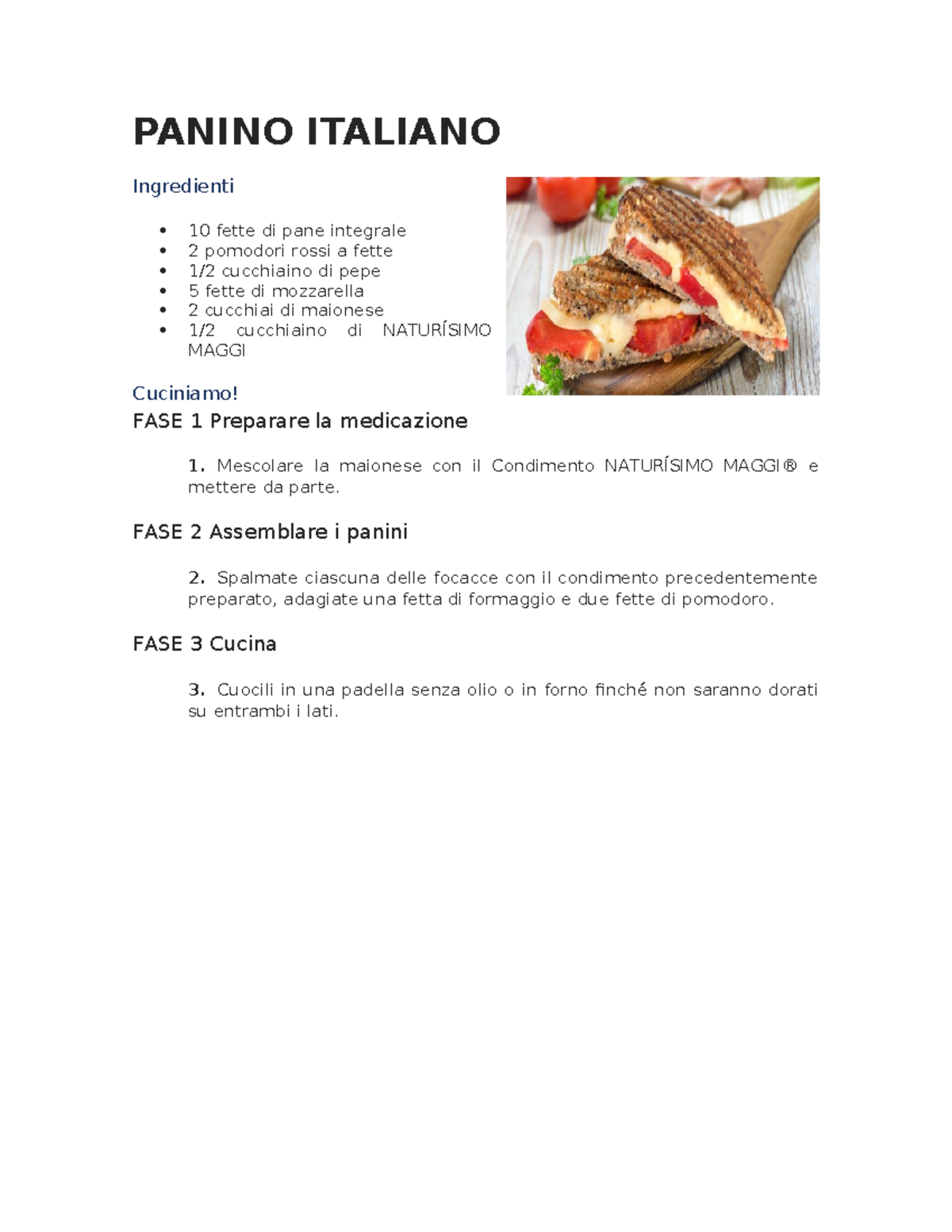 Panino Italiano - PANINO ITALIANO Ingredienti 10 fette di pane ...