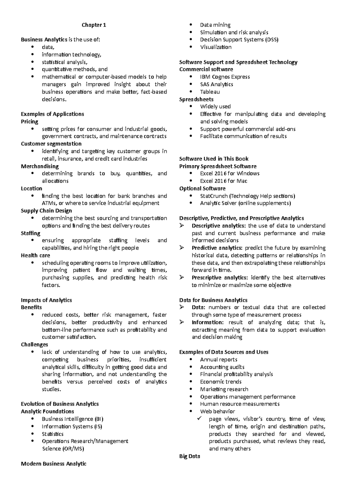 Buanrev - reviewer - Chapter 1 Business Analytics is the use of: data ...