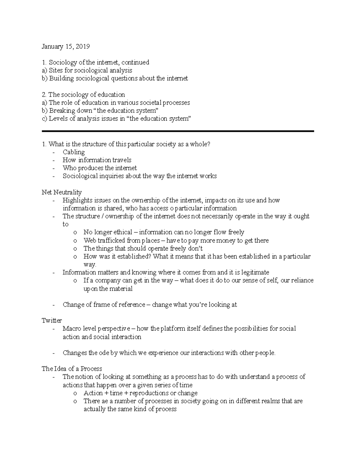 SOCI 1020 Week 2 Lecture Notes - 2019 - January 15, 2019 Sociology of ...