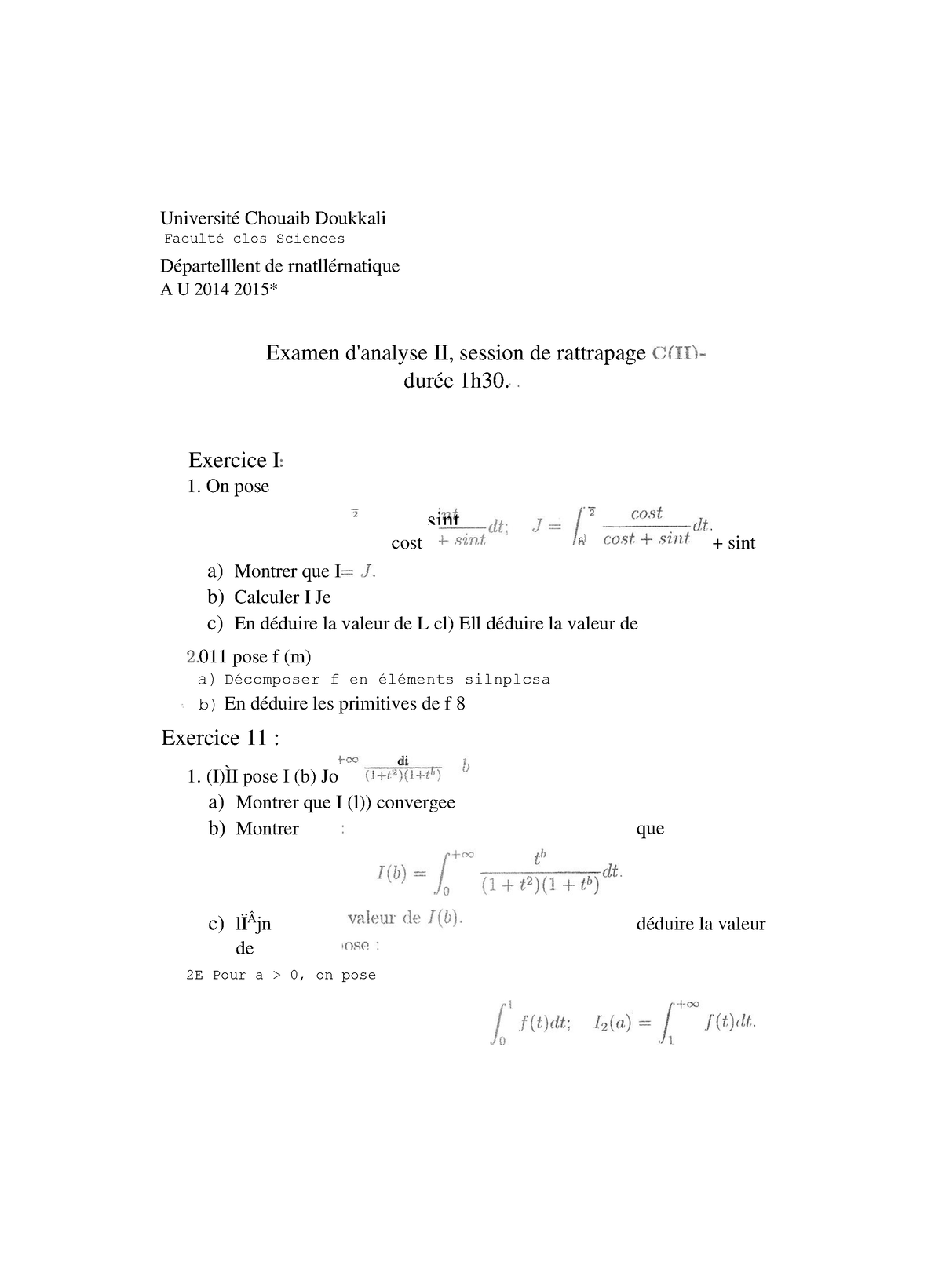 Preparation 3 Examens Analyse 2 - Université Chouaib Doukkali Faculté ...