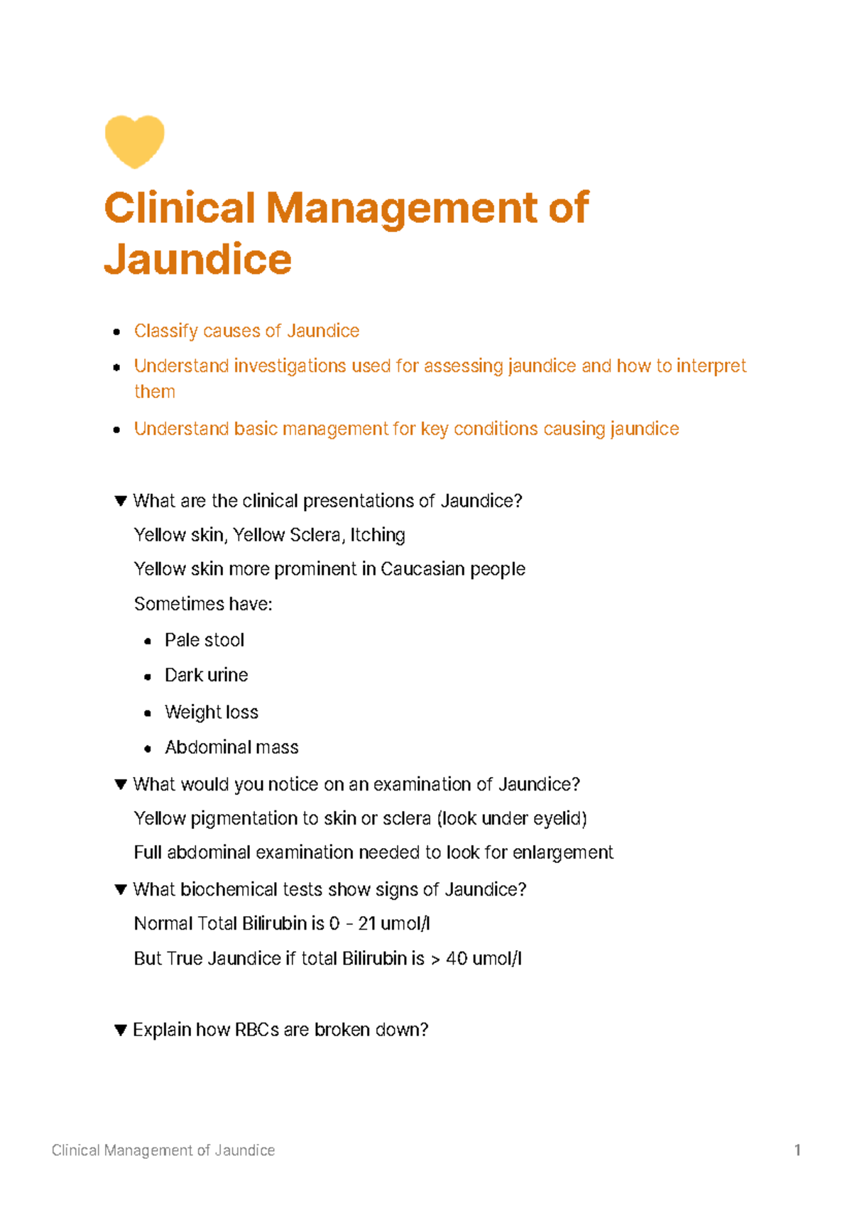 Clinical Management of Jaundice Revision Questions 💛 Clinical
