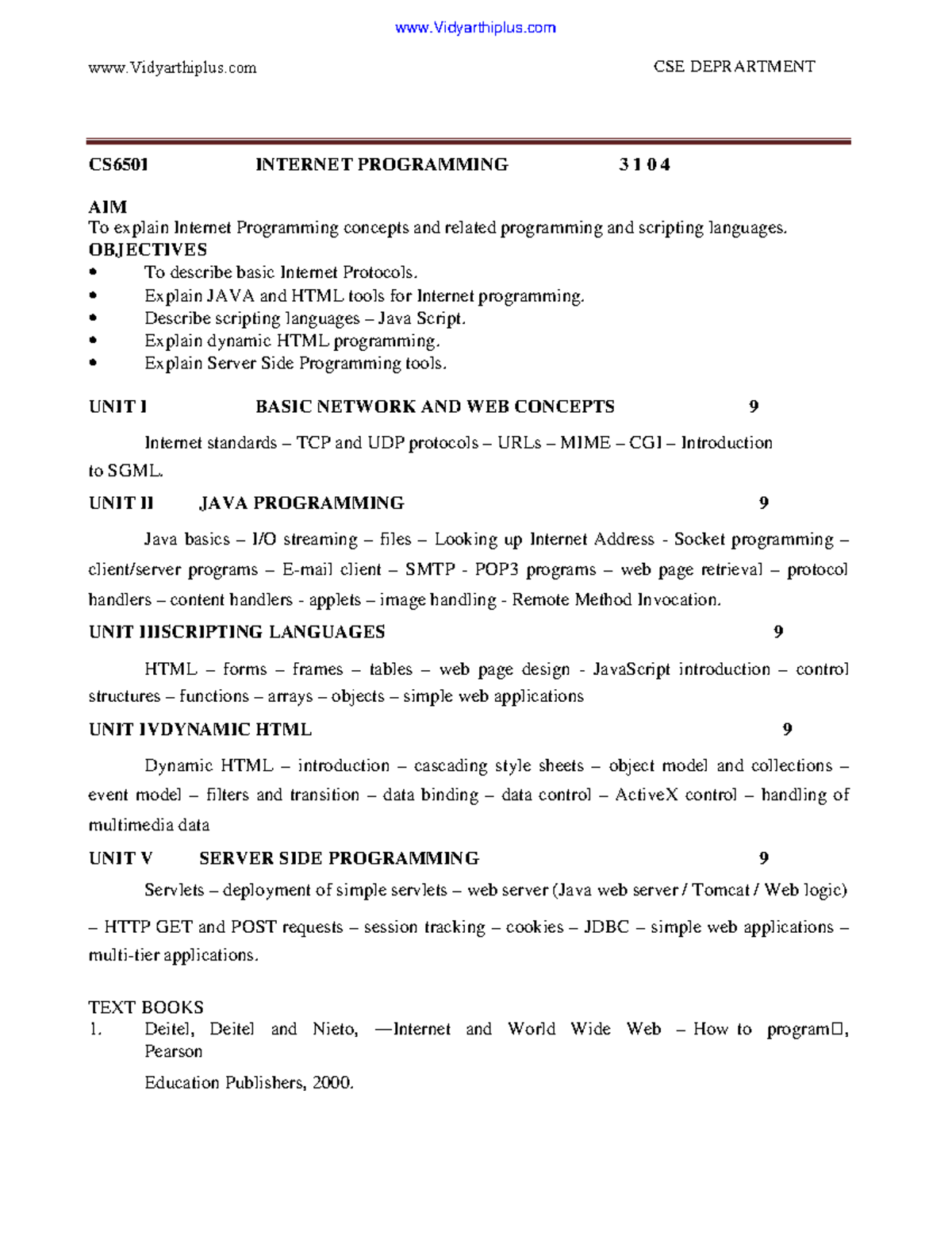 CS6501 IP Lecture Notes - Vidyarthiplus CSE DEPRARTMENT CS6501 INTERNET ...