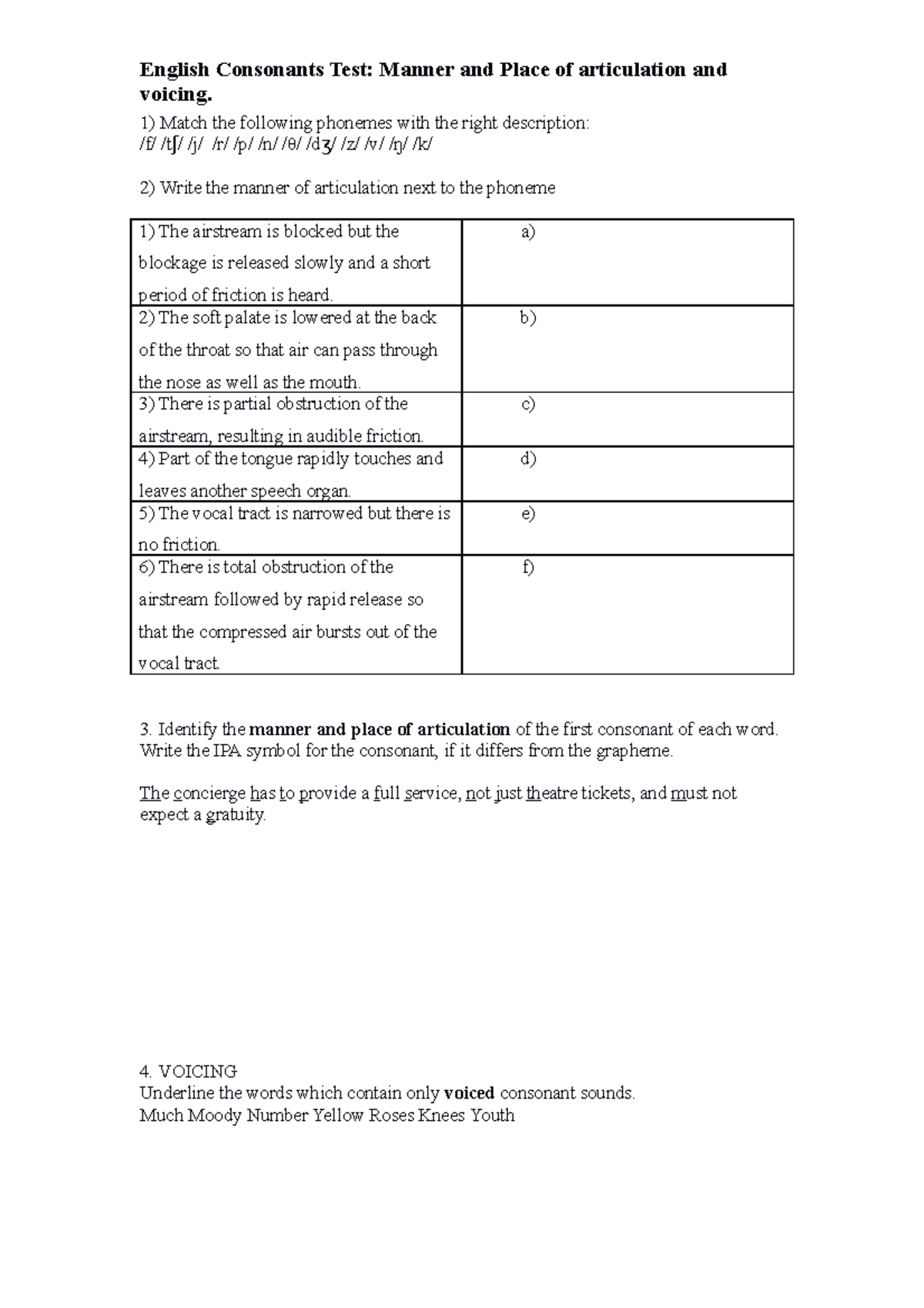 1) Consonant AO MOA, POA & Voicing exercise - English Consonants Test ...