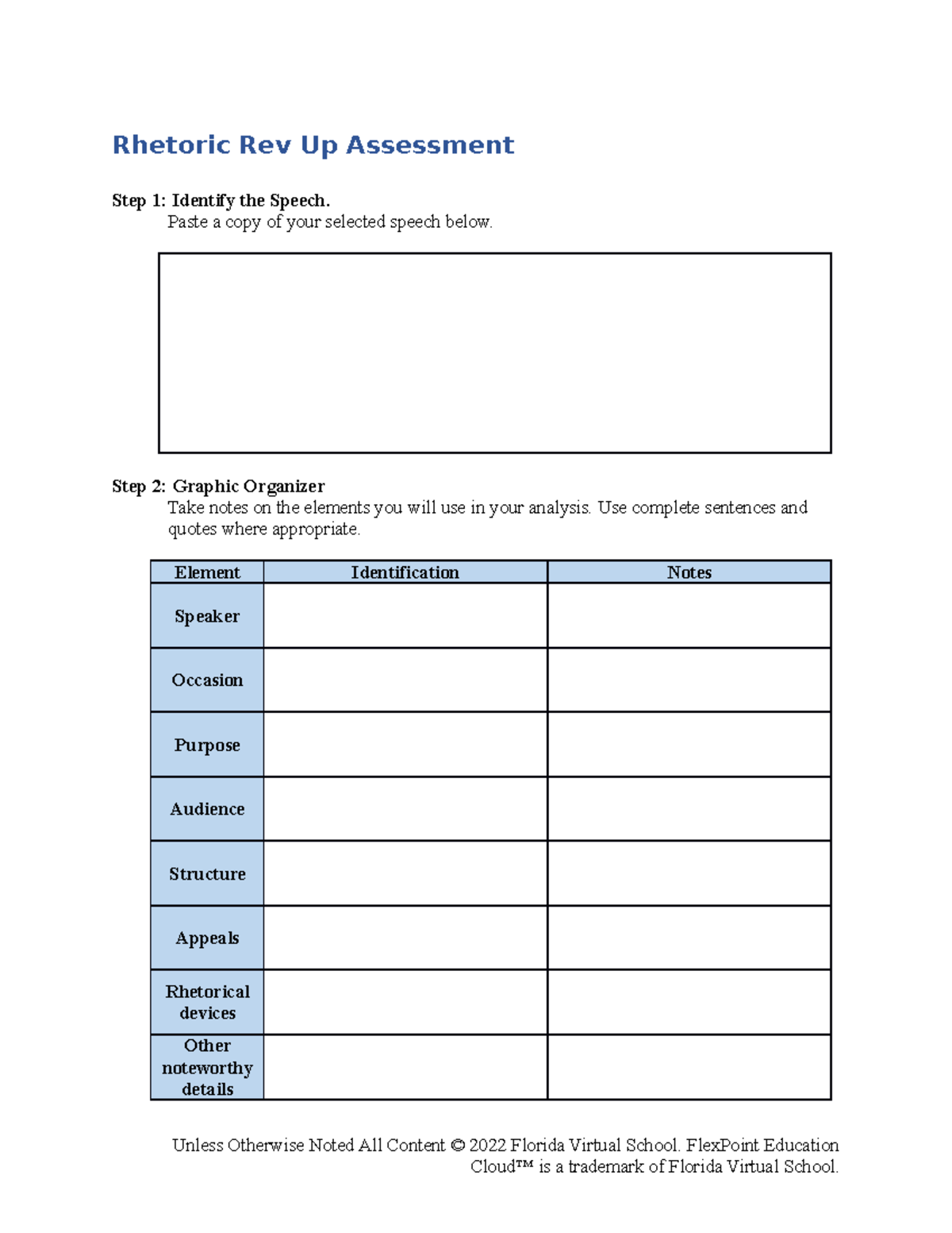 Rhetoric rev up assess rubric - Rhetoric Rev Up Assessment Step 1 ...