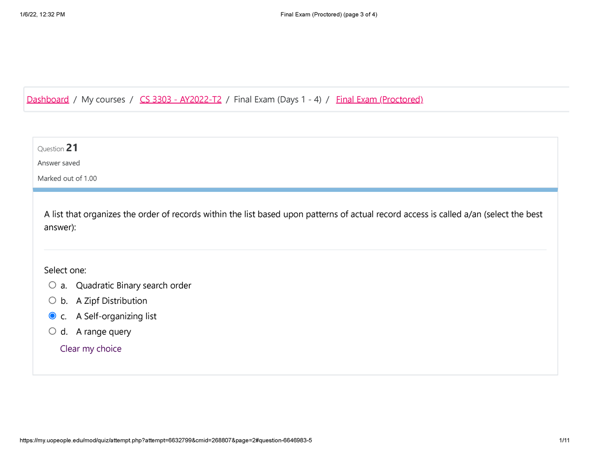 Final Exam (Proctored) (page 3 Of 4) - Question 21 Answer Saved Marked ...