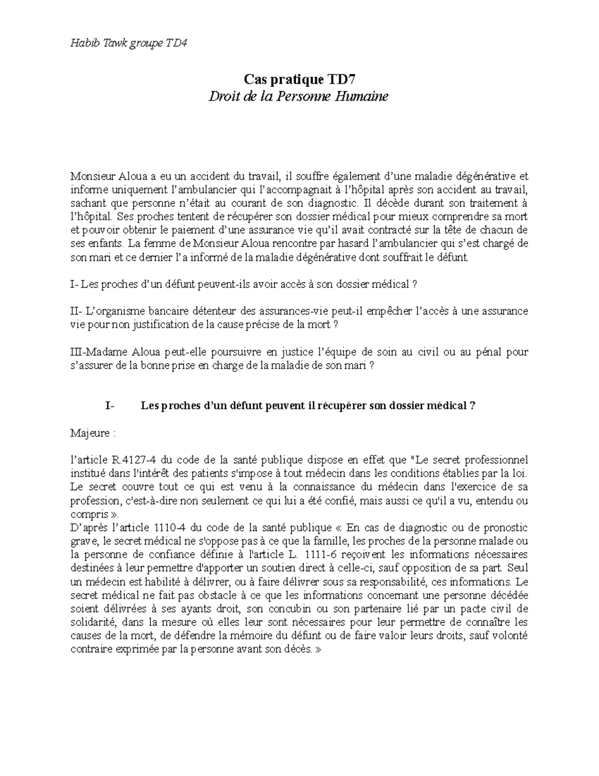 Cas Pratique TD7 Dph - Cas Prat Td - Habib Tawk Groupe TD Cas Pratique ...