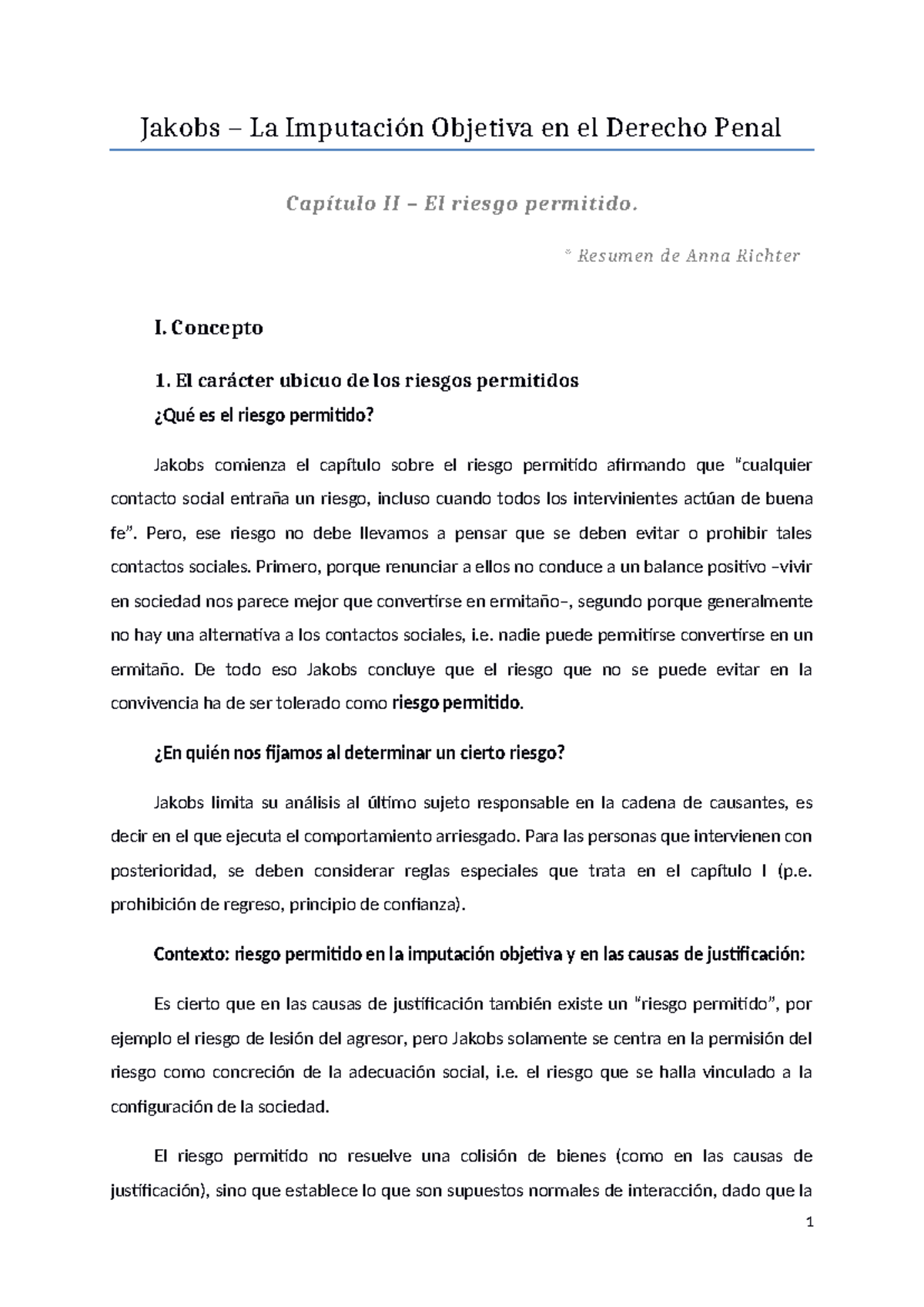 4. Jakobs, La Imputaci Ã³n Objetiva En El Derecho Penal (Capitulo II ...