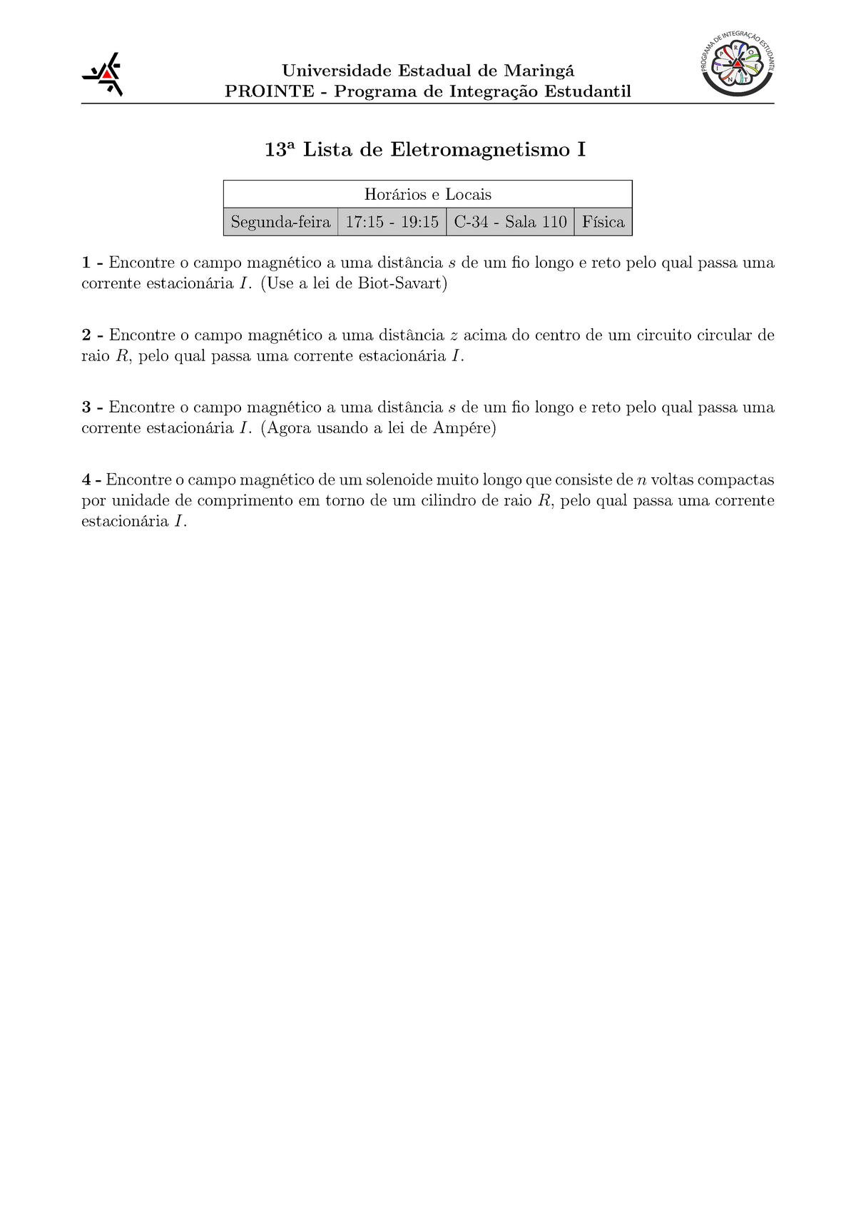 Lista-13 - Lista De Exercicios De Eletromagnetismo I - Universidade ...