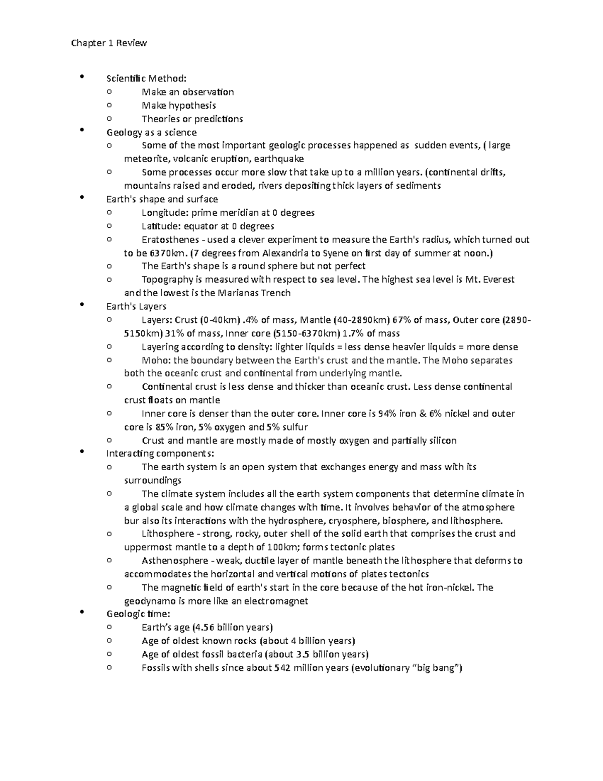 Chapter 1 Review - Notes for Cornelia Winguth's GEOL1301 - Chapter 1 ...