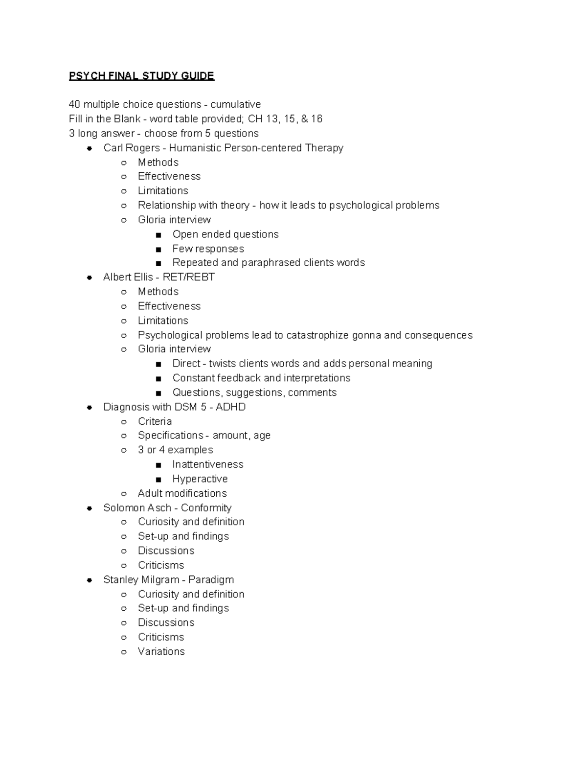 Psych - Final - PSYCH FINAL STUDY GUIDE 40 Multiple Choice Questions ...